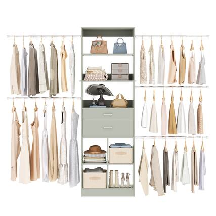 Front. Aheaplus - 4-8 FT Walk-in Closet Organizer with 2 Wood Drawers, 5 Hang Rods & Built-in Shelves - Fits 60-96'' Closets - Cyan.