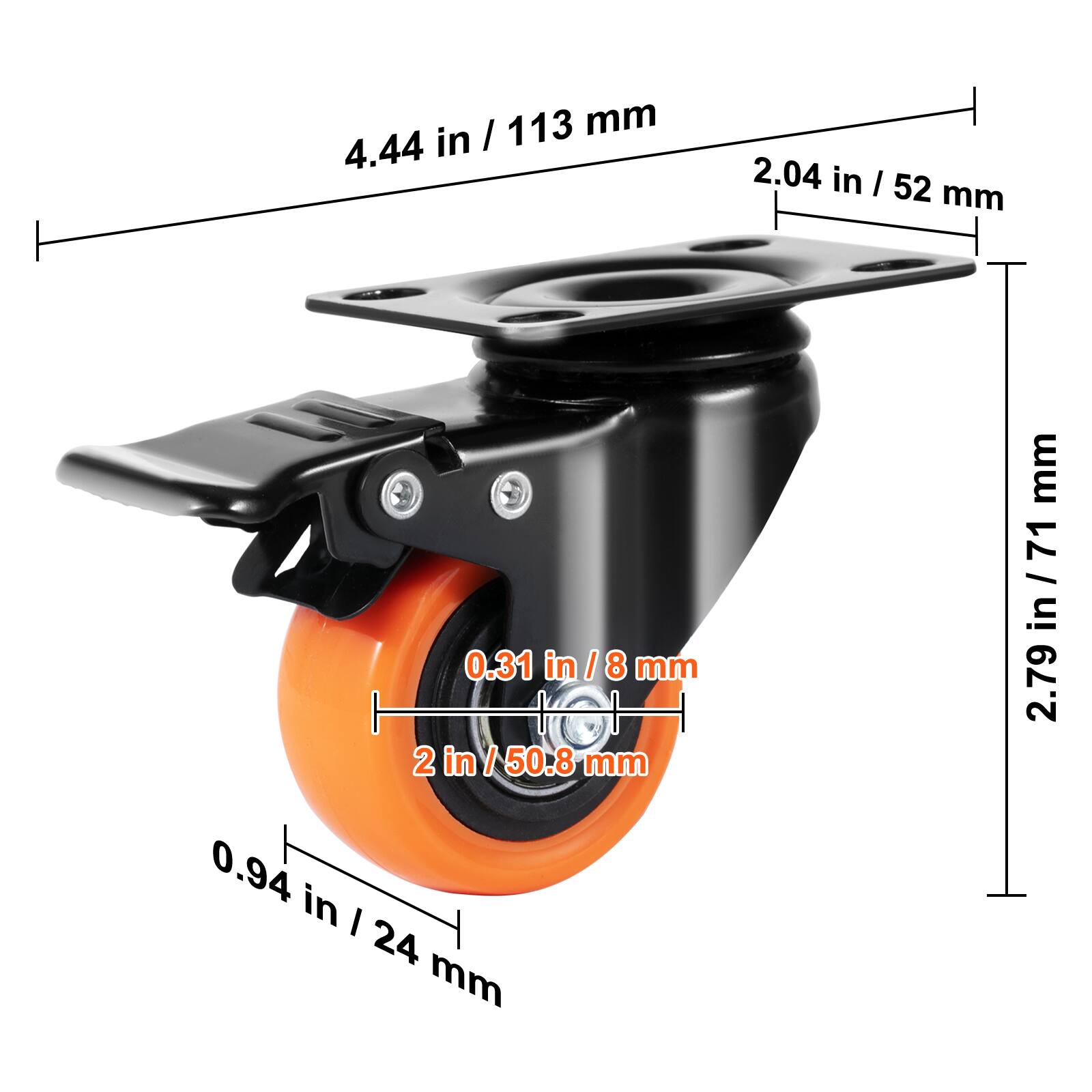 I 113 mm 4.44 in 2.04 in I 52 mm 0.31 in /8 in I 8 mm 2 in / 50.8 mm mm 71 in / 71 in 2.79 0.94 in I 24 mm