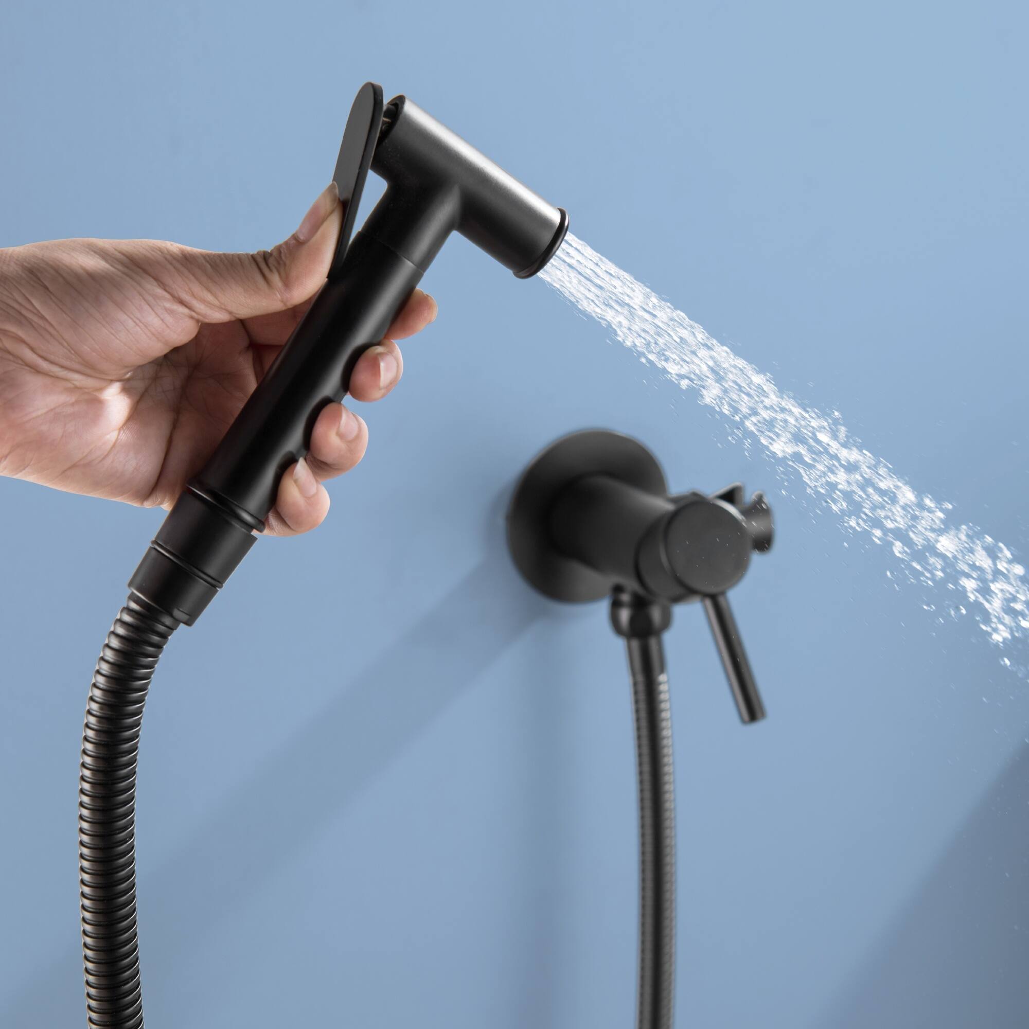 Alt View 3. Boyel Living - Matte Black Solid Brass Bidet Sprayer Hot Cold Water - Matte Black.