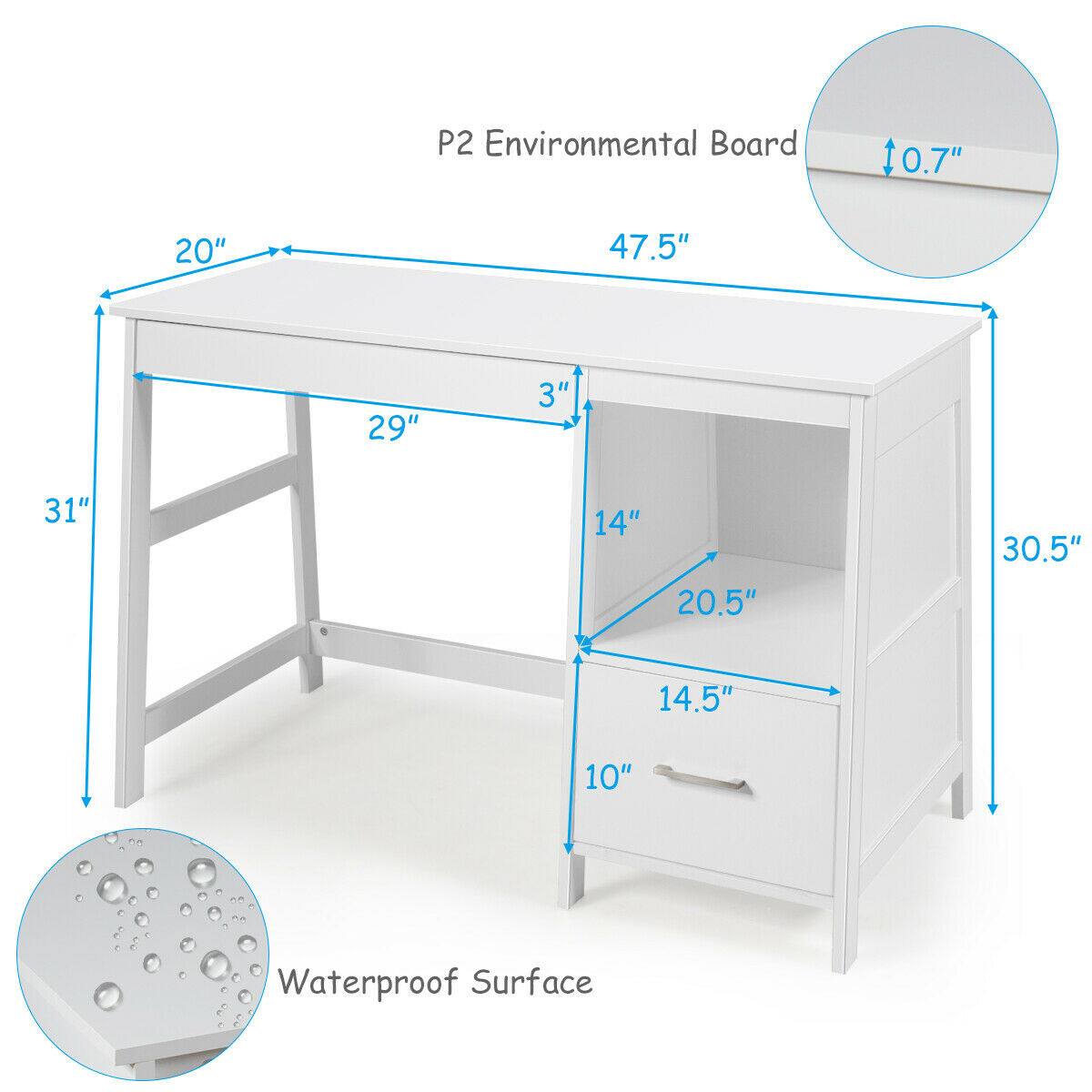 P2 Environmental Board 0.7", 20", 47.5", 29", 3", 31", 14", 20.5", 30.5", 14.5", 10", Waterproof Surface