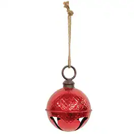 BreeBe - Distressed Metallic Diamond Pattern Jingle Bell 6.5" - Red