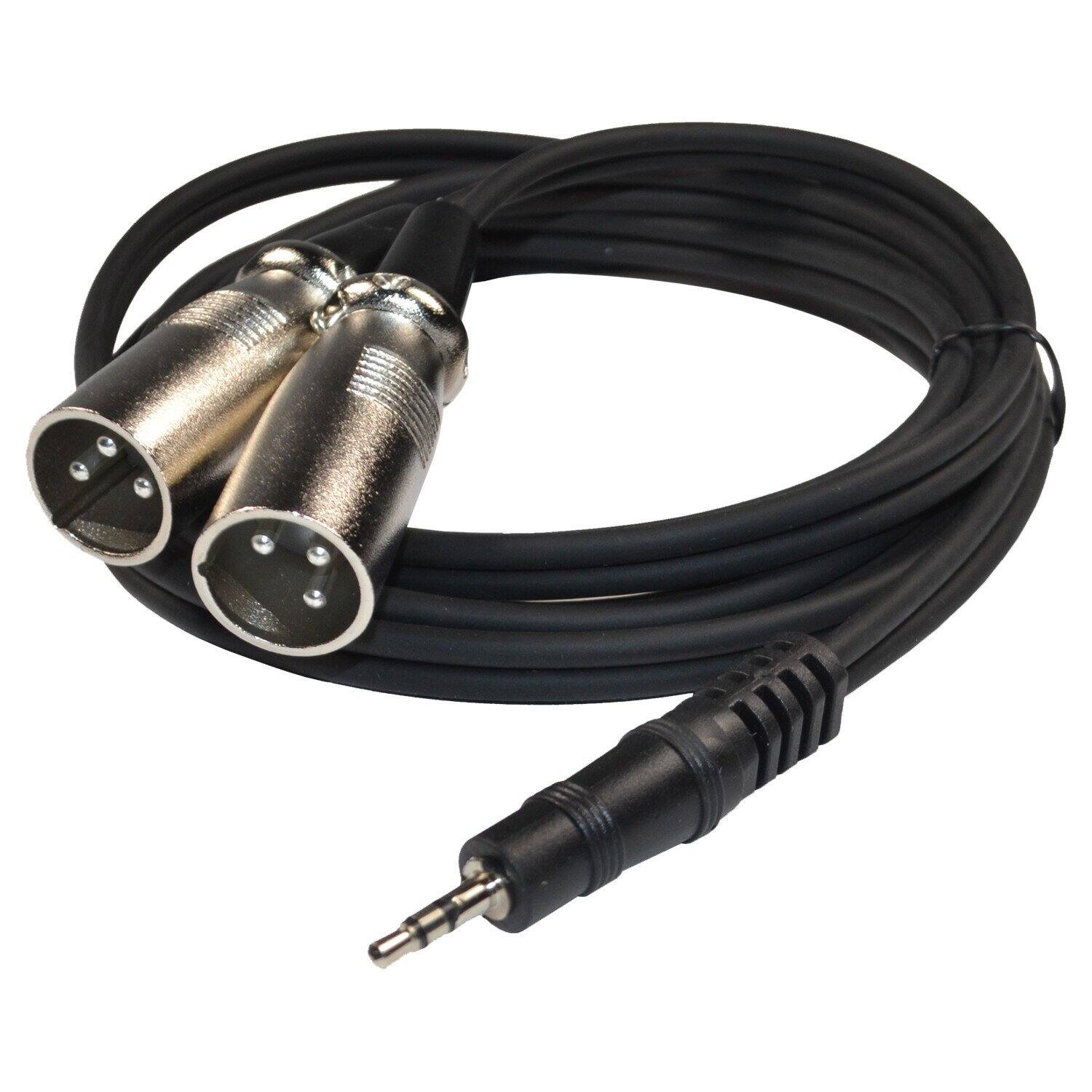 Angle. HQRP - 6 ft 3.5 mm to dual XLR male audio cable for KRK Rokit 5 G2, HS50m, JBL EON 5151XT - Black.