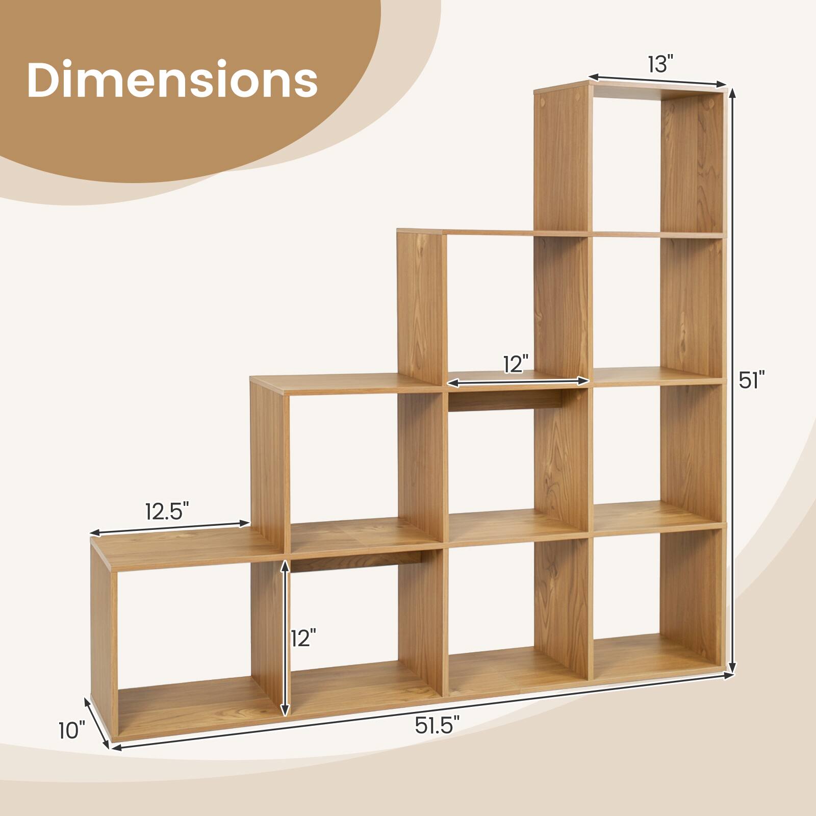Dimensions
13"
12"
51"
12.5"
12"
10"
51.5"