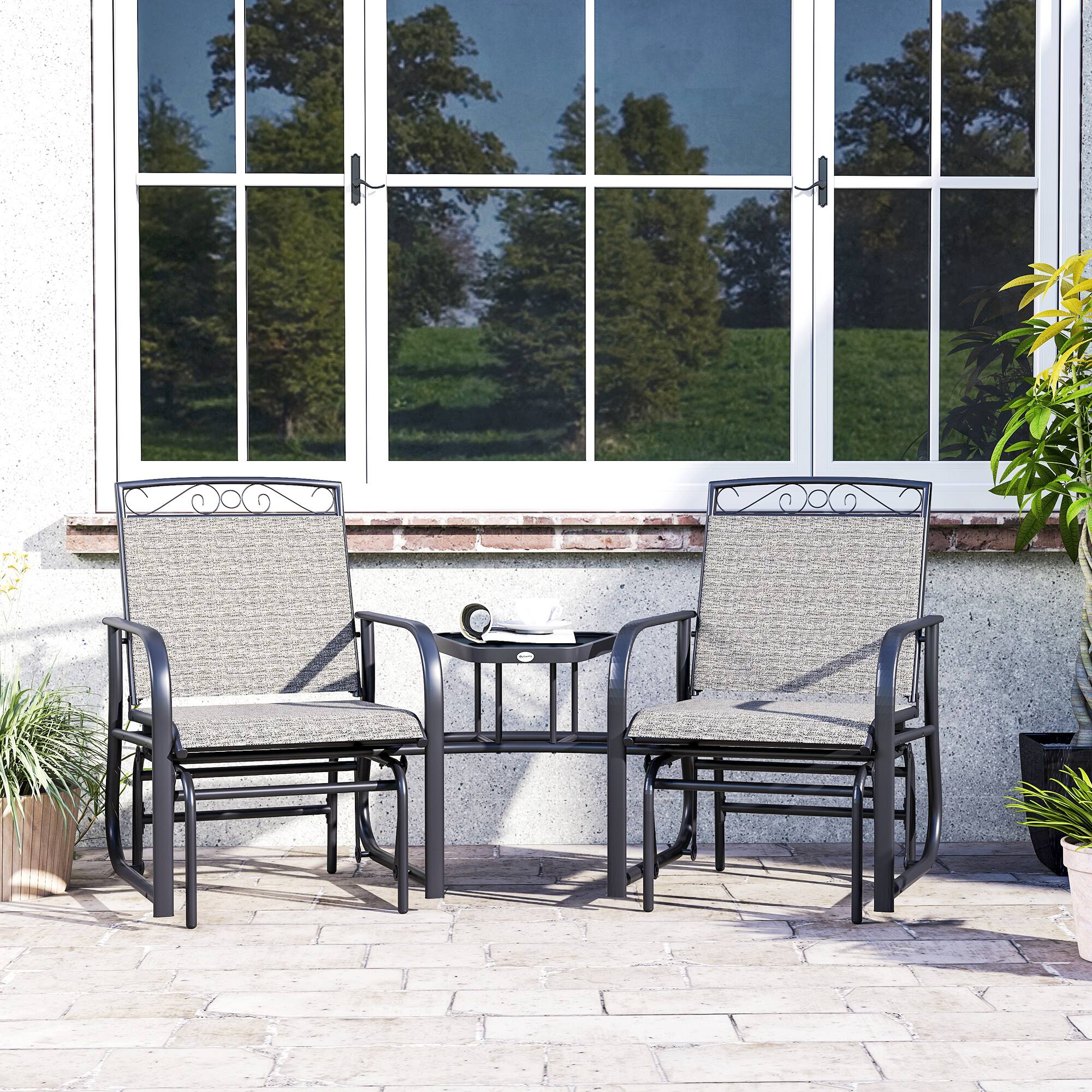 Alt View 8. Outsunny - Glider Chairs with Coffee Table - Gray.