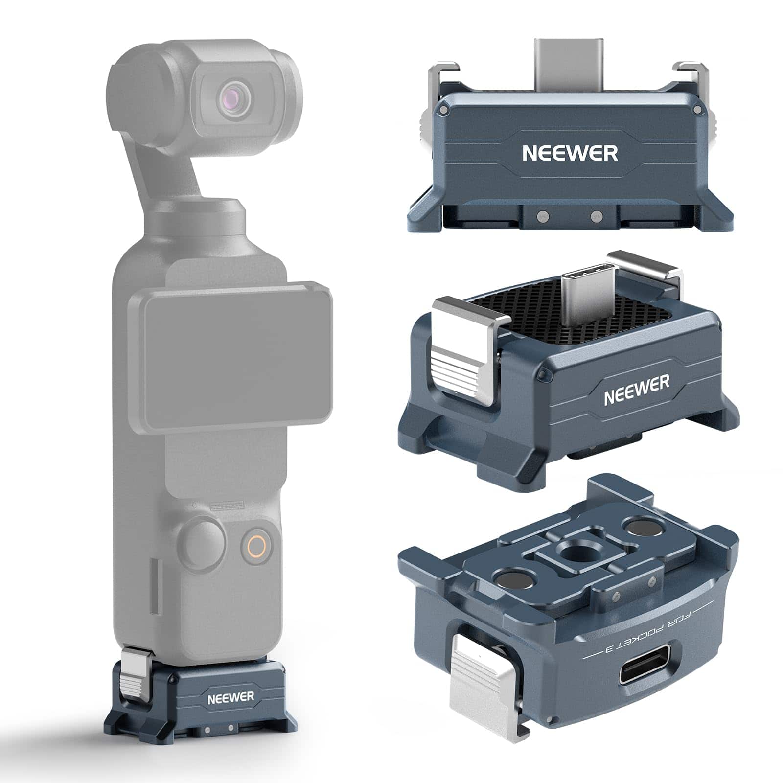 Neewer - Charging Base for DJI Pocket 3, USB-C, 1/4" & Arca, Magnetic, AC018
