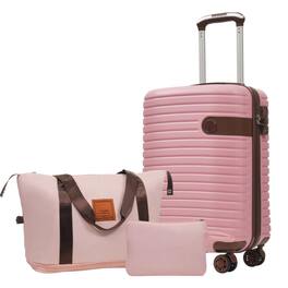 BreeBe - 3-Piece 20-Inch Carry-On Luggage Set, Airline-Approved Lightweight Hardshell ABS Suitcases with Spinner Wheels - Pink