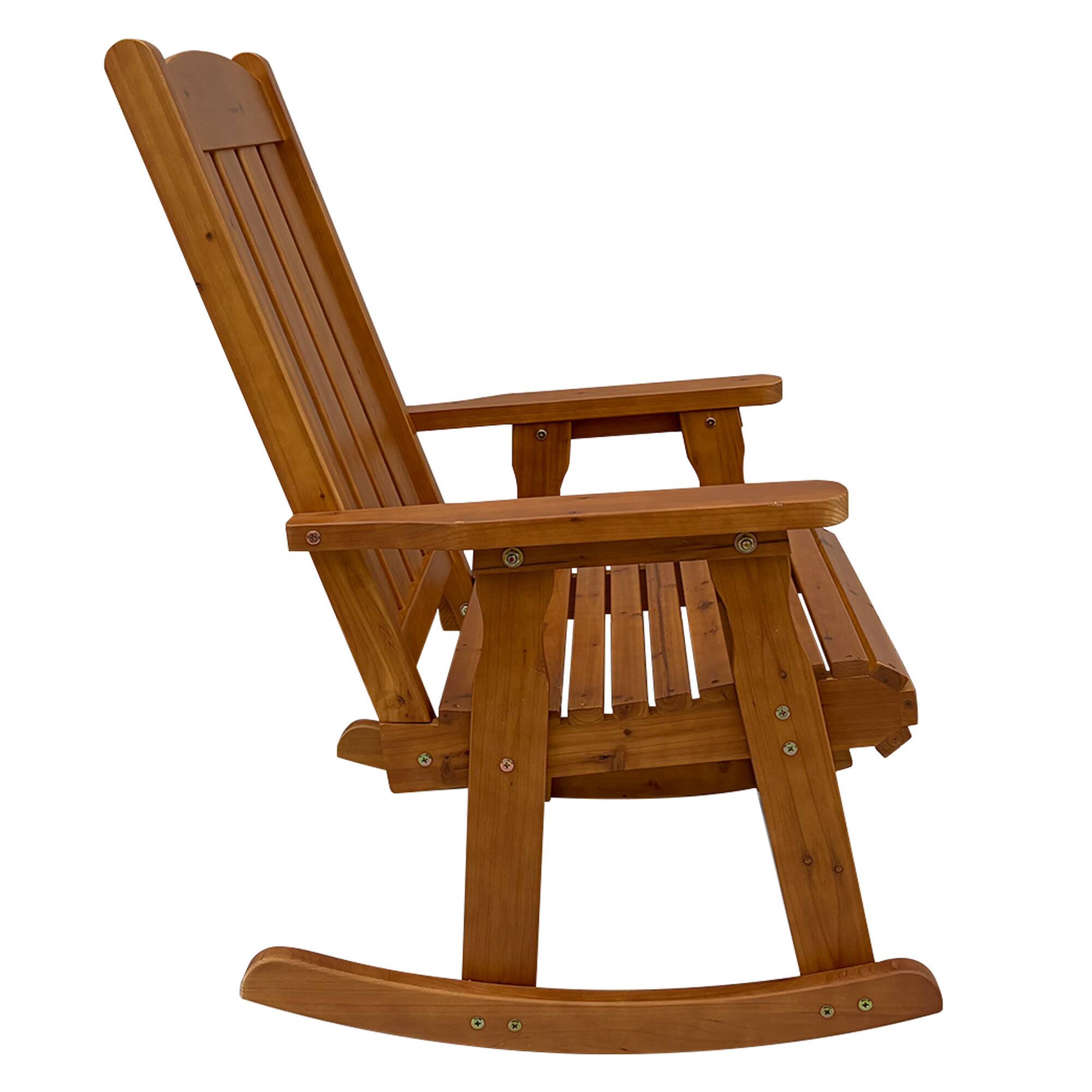 Alt View 6. Fortune Candy - Wooden Patio Rocking Chair with Comfortable Backrest and Deep Contoured Seat, for Outdoor Porch Garden - Teak Tone.