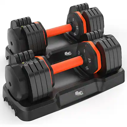 Front. FEIERDUN - 1 Pair 25LB Adjustable Dumbbells Set, 5LB to 25LB Weight Set Pair - Black.
