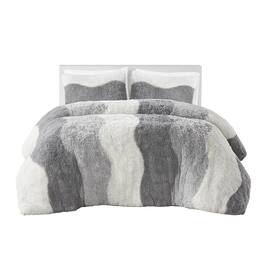 Gracie Mills - Ombre Wave Shaggy Faux Fur Comforter Set - Gray