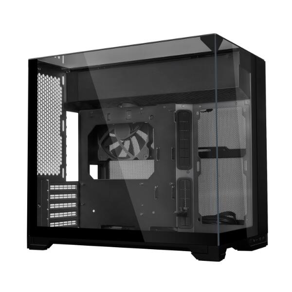 Angle. Lian Li - O11 Vision-M O11VMX Dual-chamber Design Pre-installed 140 mm Fan Micro ATX Case - Black.