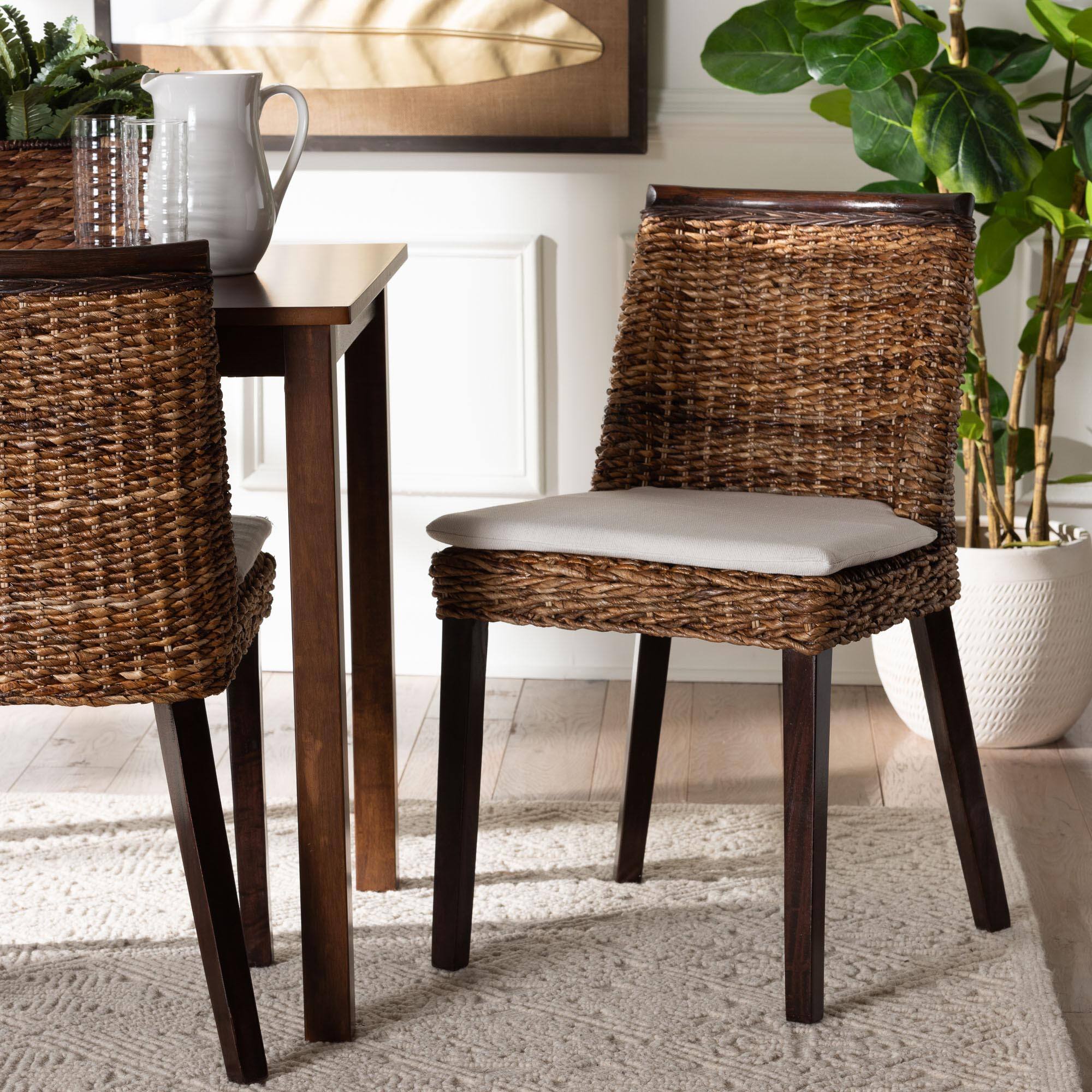 Alt View 4. bali & pari - Abbas Bohemian Seagrass and Wood Dining Chair - Natural Brown/White/Dark Brown.