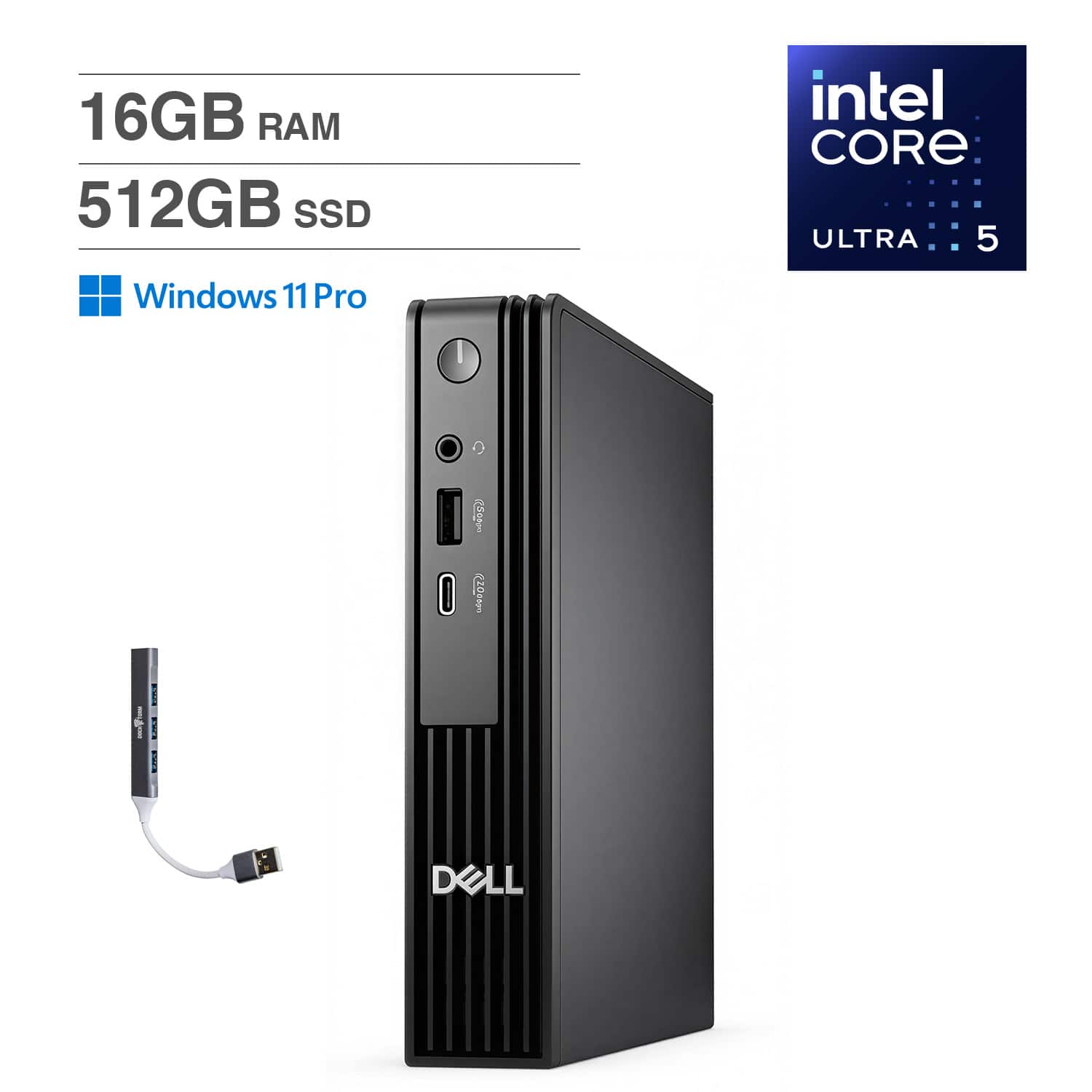 Dell - Pro Micro Mini Desktop (Ultra 5-235T, 16GB, 512GB SSD, Intel Graphics, Win 11 Pro ) - Black