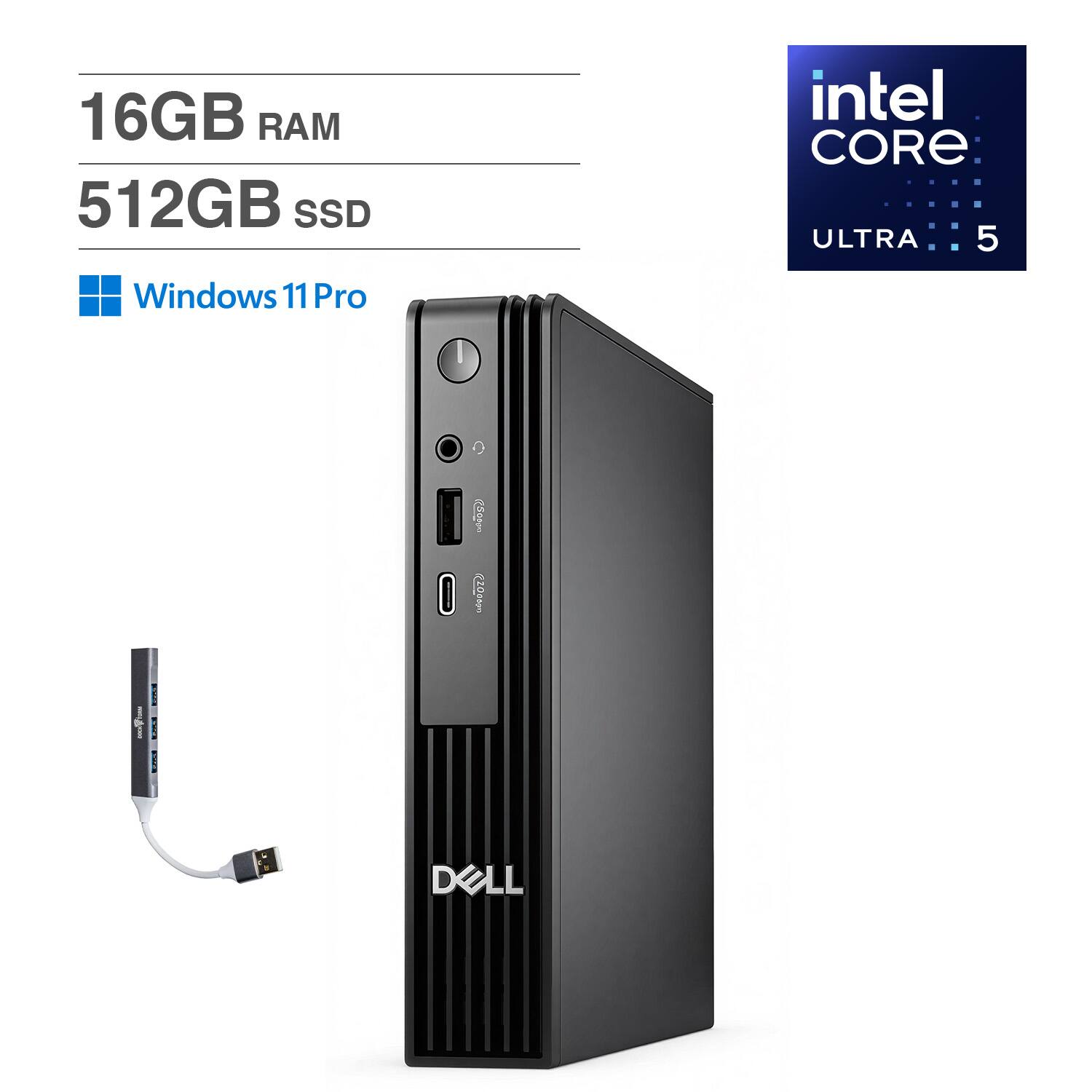 Dell - Pro Micro Mini Desktop (Ultra 5-235T, 16GB, 512GB SSD, Intel Graphics, Win 11 Pro ) - Black
