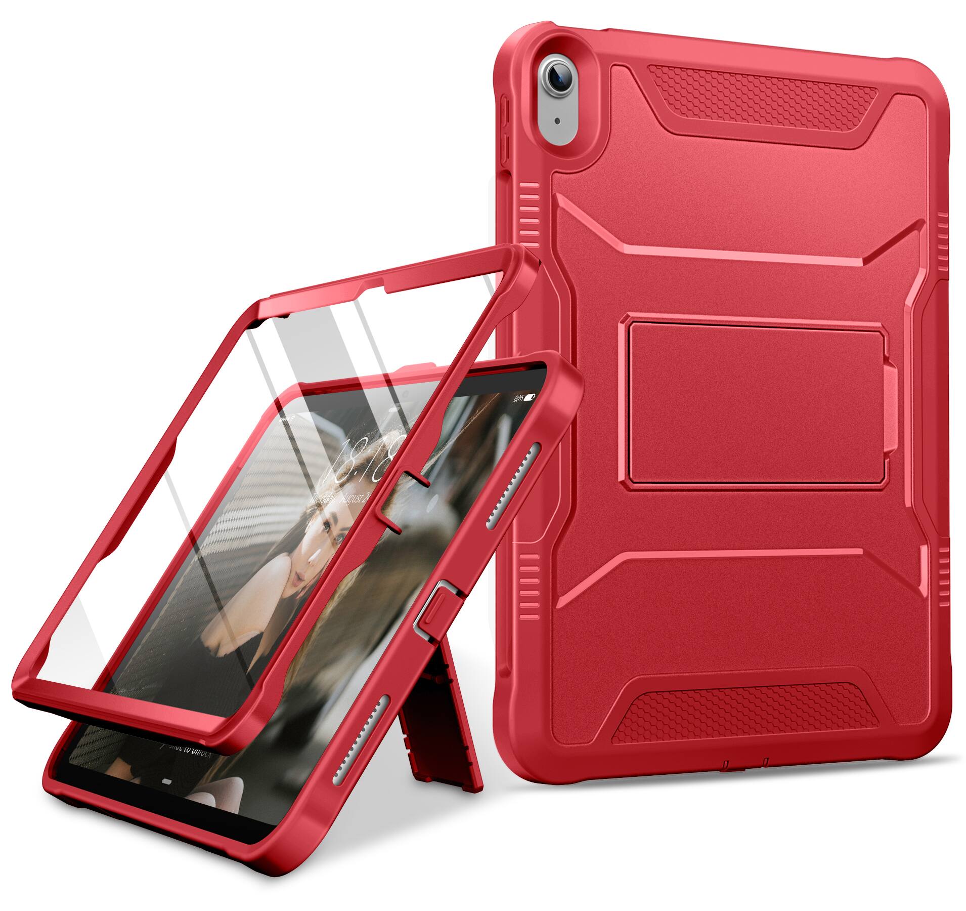 DTTO - Shockproof Case for iPad 11-inch (2025) & 10.9-inch (2022) with Built-in Screen Protector, Full Body Protective Cover - Red