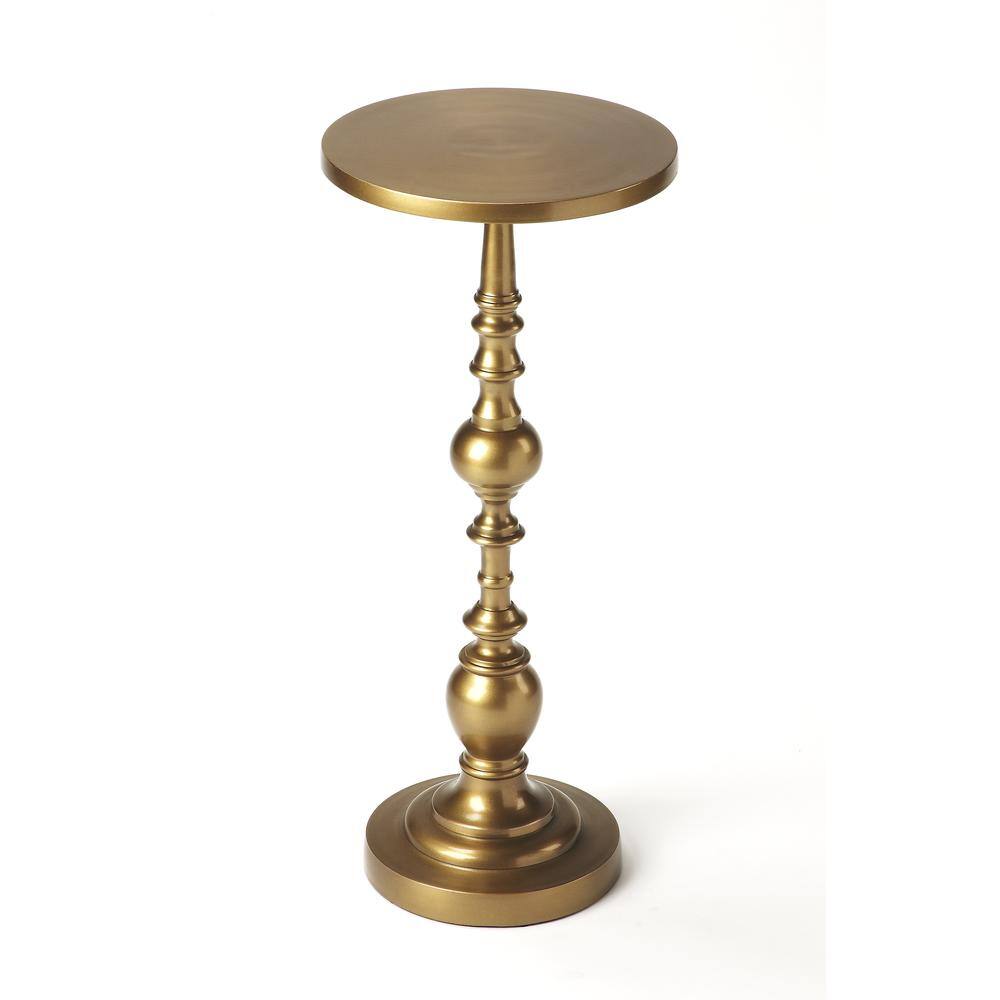 Left. Starlight Canyon Home - Elegant Gold Pedestal Side Table for Cocktails or Drinks - Modern Accent - Gold.