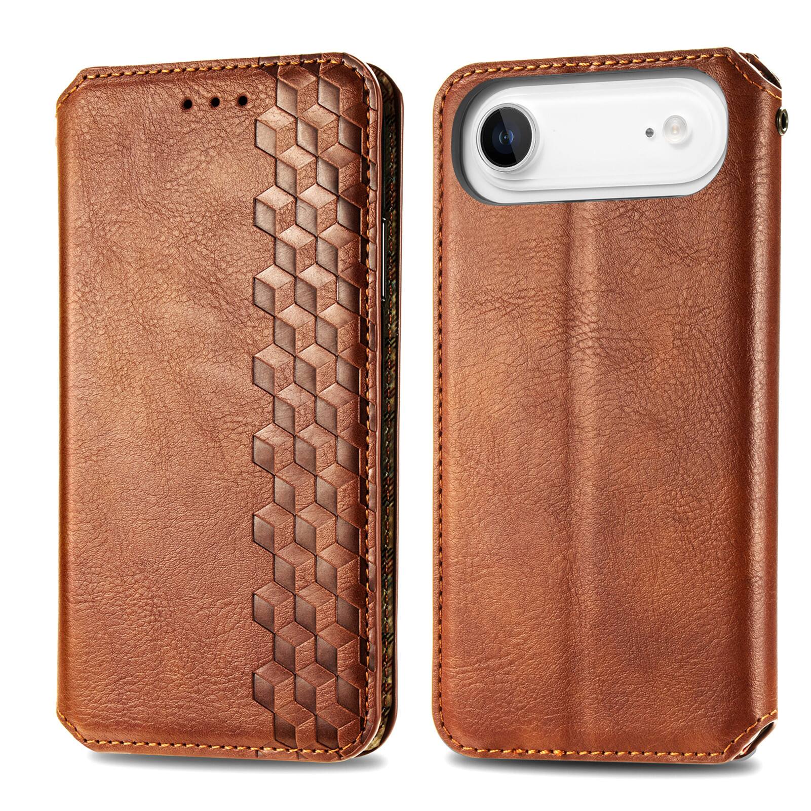 Alt View 2. Dteck - Magnetic Retro PU Leather Wallet Case For Apple iPhone 17 Card Slots Kickstand Flip Protective Phone Cover - Brown.