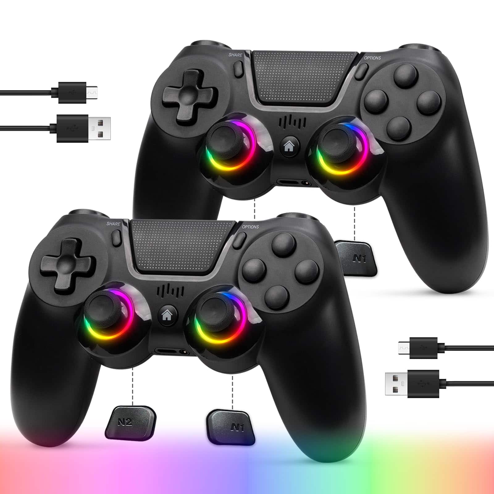 Dazzling Pops - for ps4 controller ps4 slim pc with rear button and c cable - Black