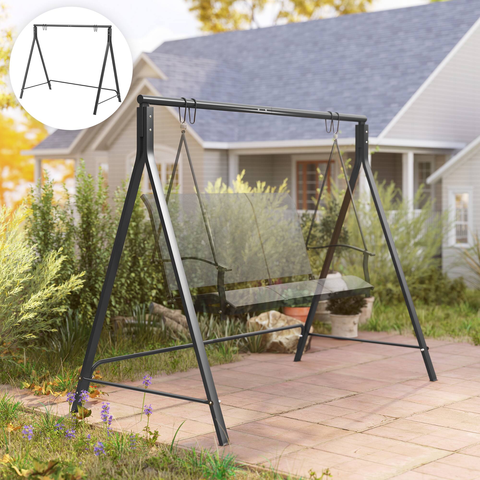 Alt View 6. Outsunny - Porch Swing Stand, Heavy Duty Swing Frame, Hanging Chair Stand Only, 528 LBS Weight Capacity, for Backyard, Patio, Lawn - Black.