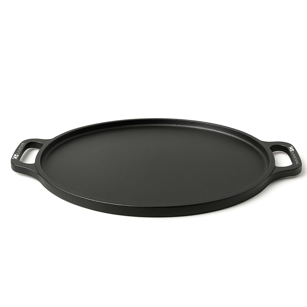 Amber Sporting Goods - Cast Iron 12" Griddle Pan Tawa, Pre-Seasoned Flat Skillet with Dual Handles for Breads & Pancakes - Black
