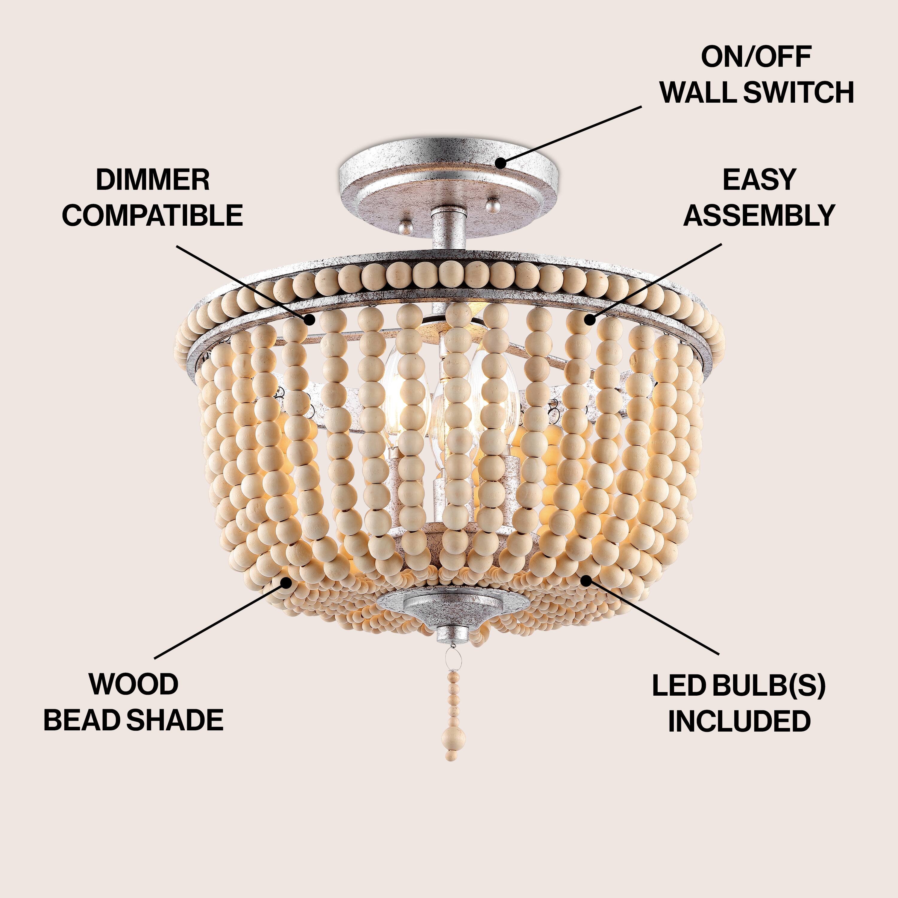 ON/OFF WALL SWITCH  
DIMMER COMPATIBLE  
EASY ASSEMBLY  
WOOD BEAD SHADE  
LED BULB(S) INCLUDED