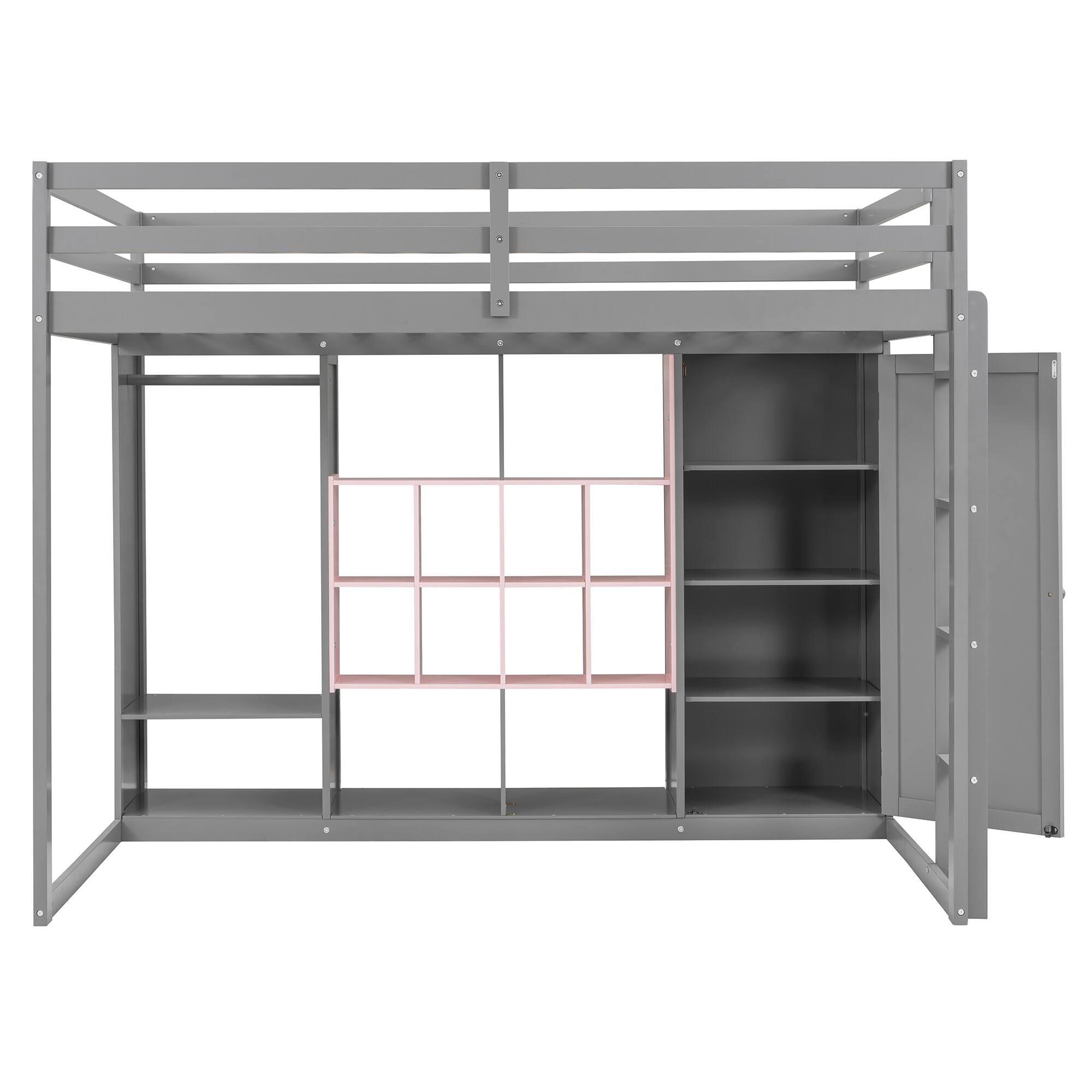 Alt View 4. Anysun - Full Size Wood Loft Bed with Wardrobe, shelves and Cabinet - Gray.