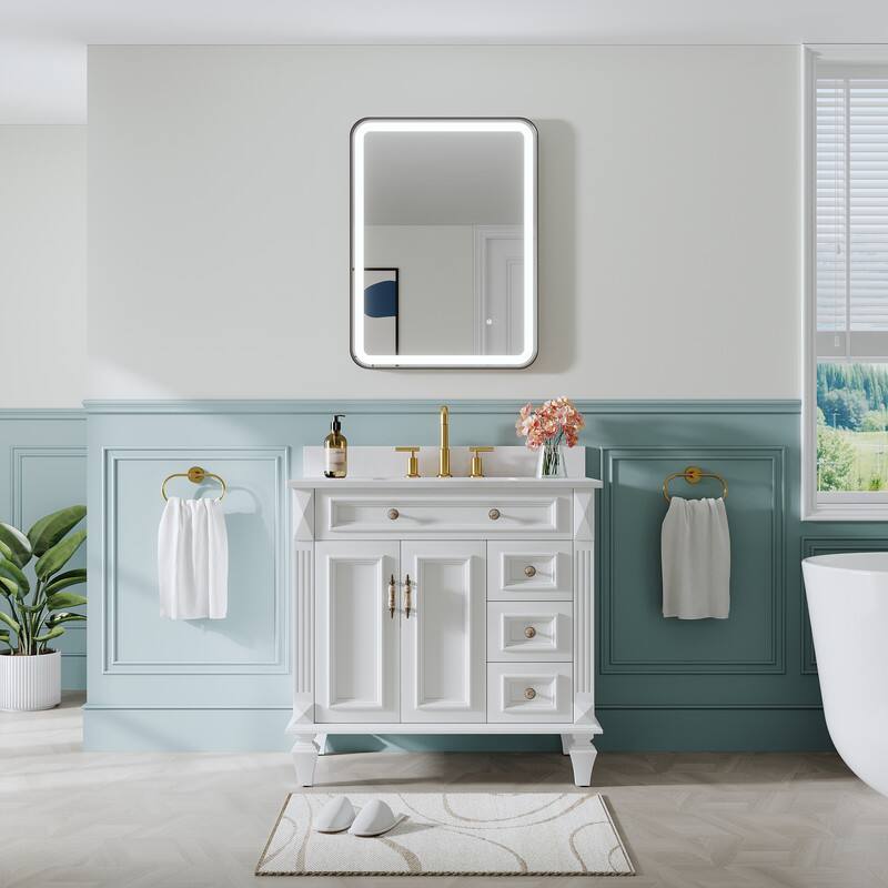 Angle. WELLFOR - 24 in. W x 32 in. H Anti-Fog LED Bathroom Mirror, Wall Bathroom Vanity Mirror with Framed Round Corner - Matte Black.