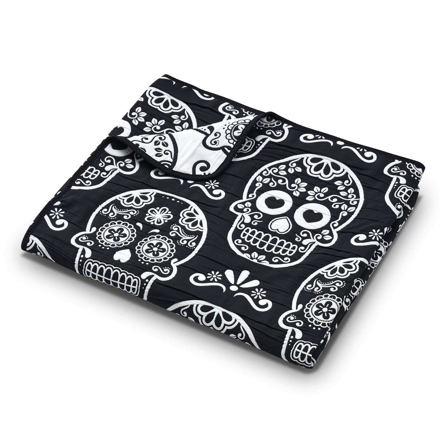 Front. Greenland Home Fashions - Greenland Home Fashions Sugar Skull 100% Polyester Accessory Throw 50x60 Black - Black.