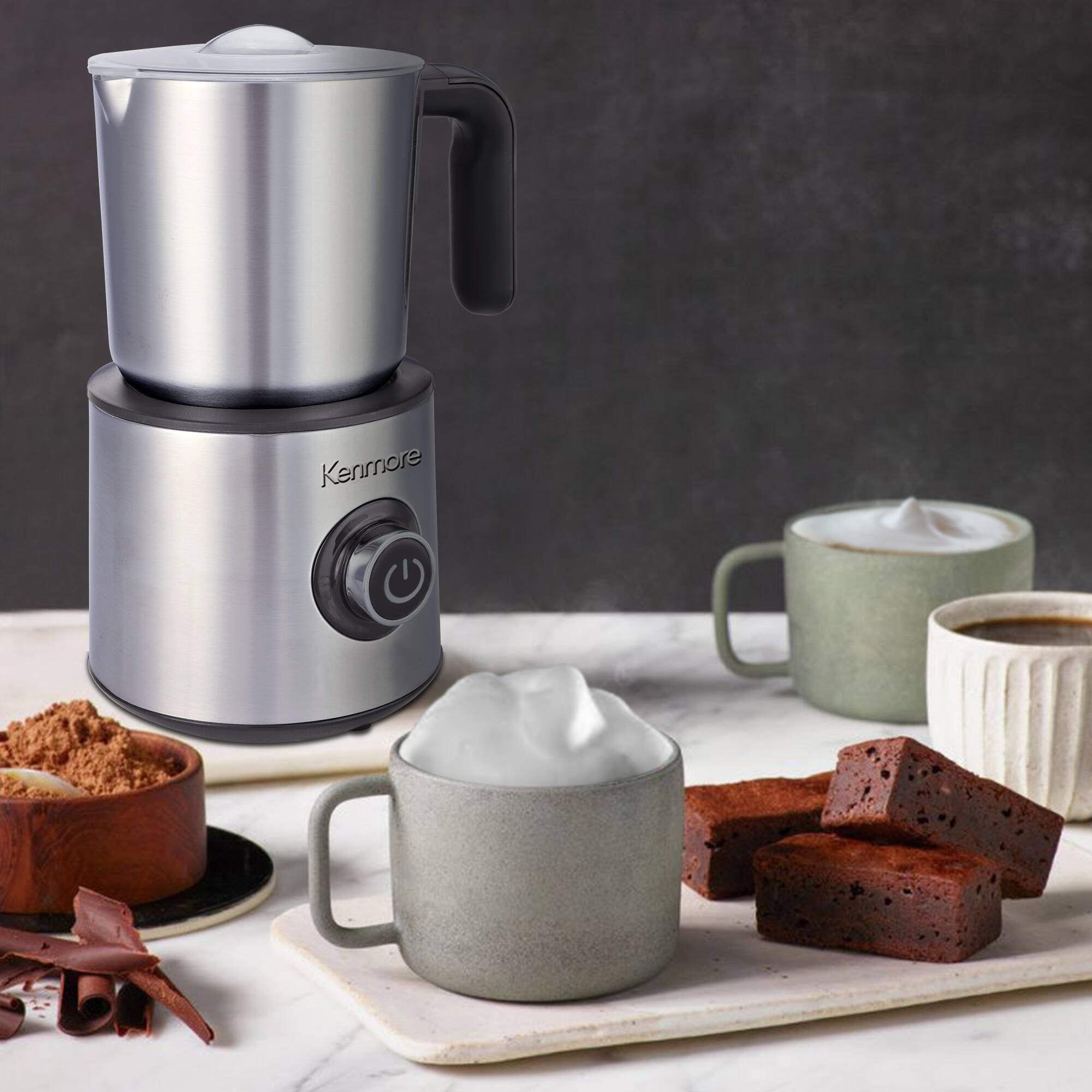Angle. Kenmore - 4-in-1 Automatic Milk Frother & Steamer 16oz Hot & Cold Foam - silver.