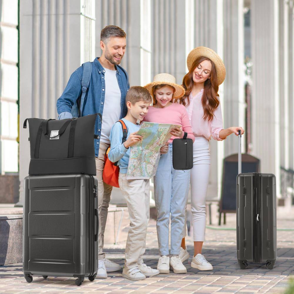 Angle. BreeBe - Expandable Spinner Wheels 2 Piece Luggage Set with Bags, ABS Lightweight Suitcase, TSA Lock, 20inch+28inch - Dark Gray.