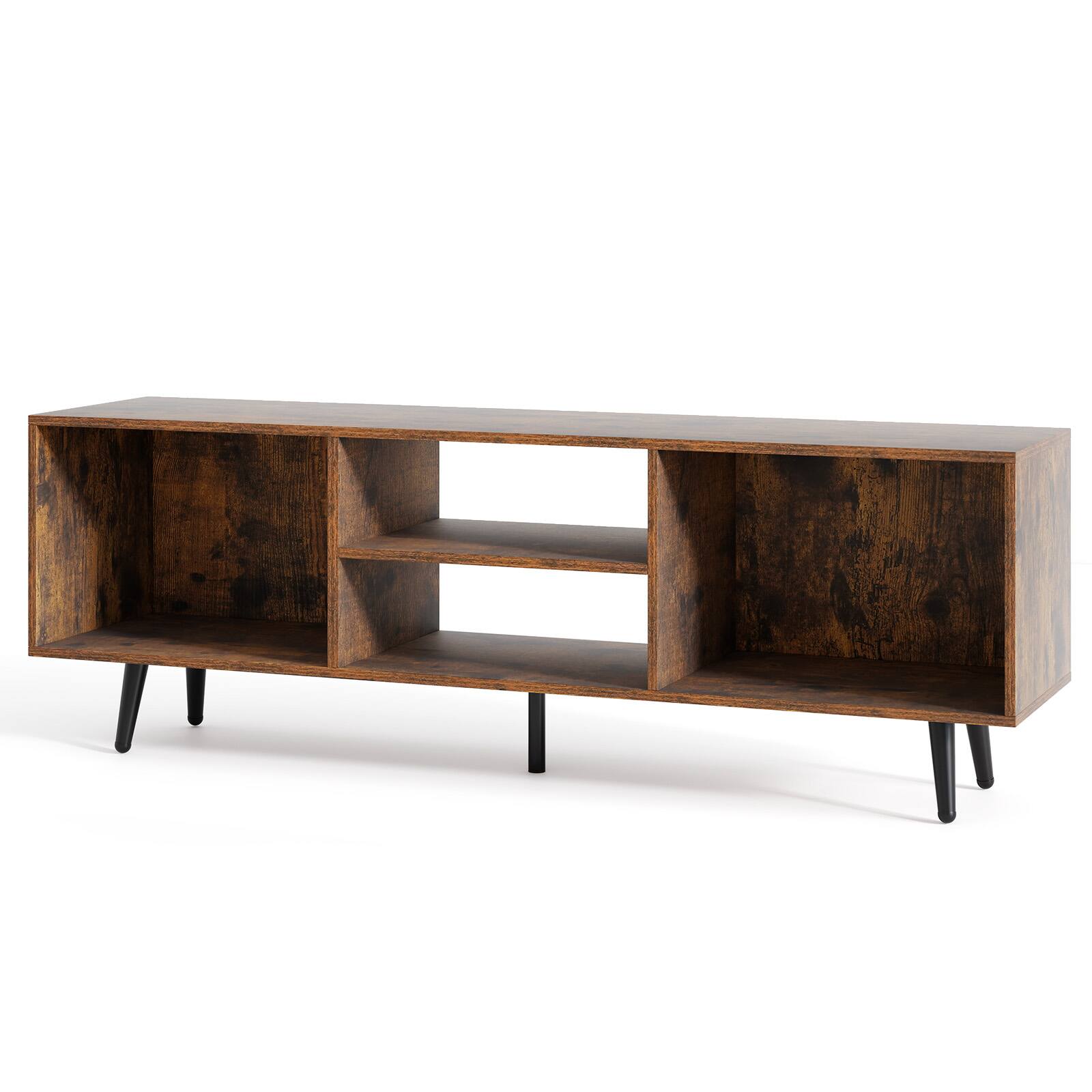 Angle. Costway - Costway 47.5" Console Cabinet for 55-Inch TVs whth Storage Shelves Heavy-duty Metal Legs, Brown - Brown.