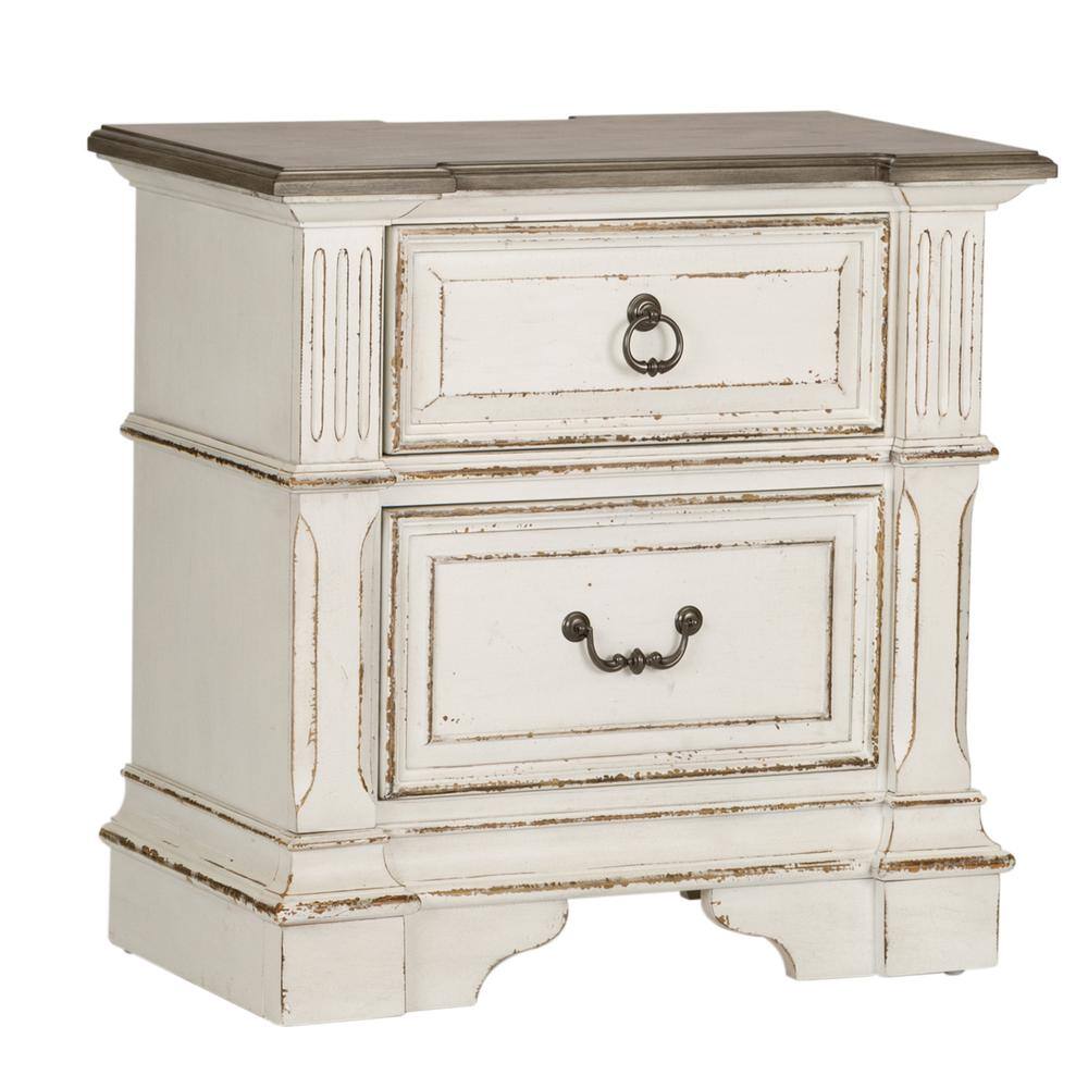 Alt View 1. Liberty Furniture Industries - Abbey Park 2 Drawer Night Stand w/ Charging Station in Antique White - White.