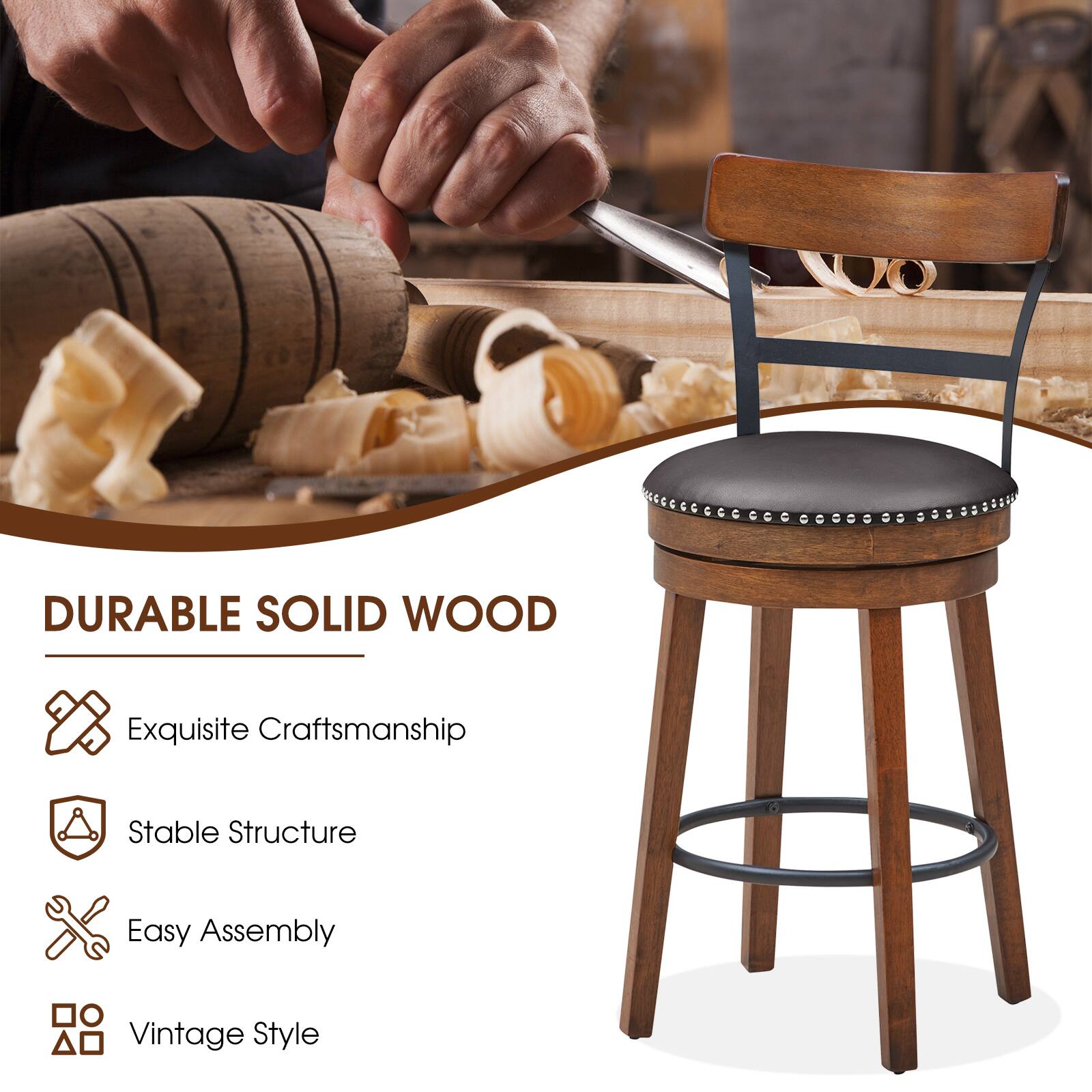 DURABLE SOLID WOOD
Exquisite Craftsmanship
Stable Structure
Easy Assembly
Vintage Style