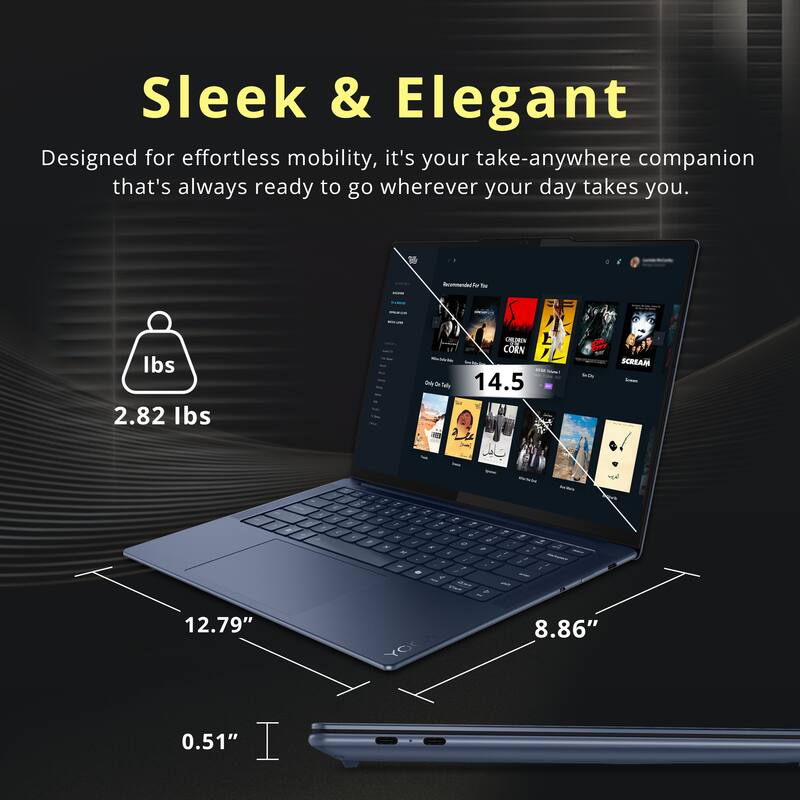 Sleek & Elegant  
Designed for effortless mobility, it's your take-anywhere companion that's always ready to go wherever your day takes you.  

- Weight: 2.82 lbs  
- Dimensions: 14.5" x 12.79" x 0.51"  
- Thickness: 0.51"