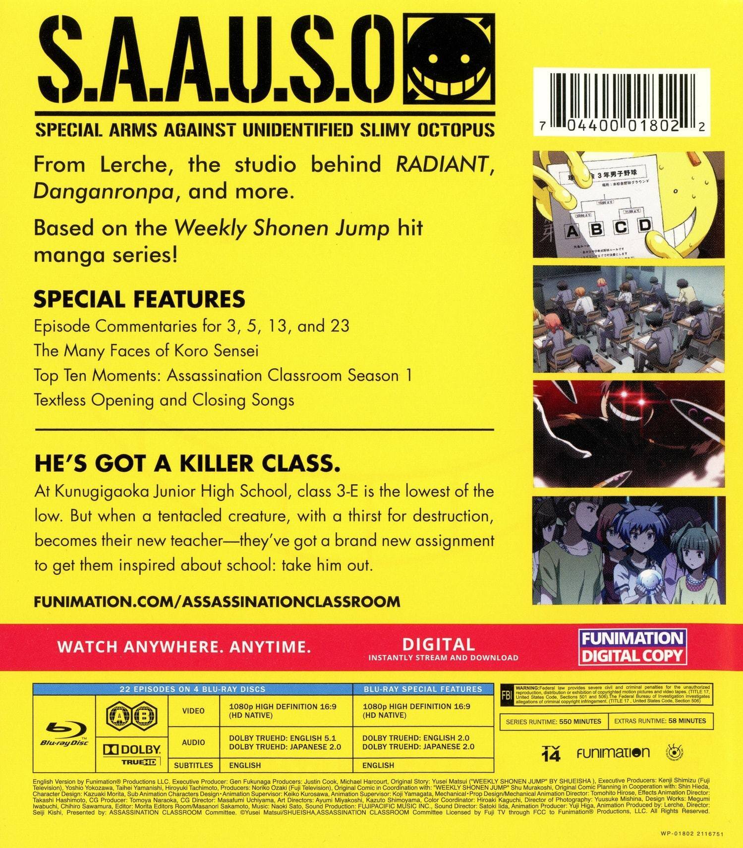 Alt View 1. Assassination Classroom: Season One (Blu-ray + Digital).
