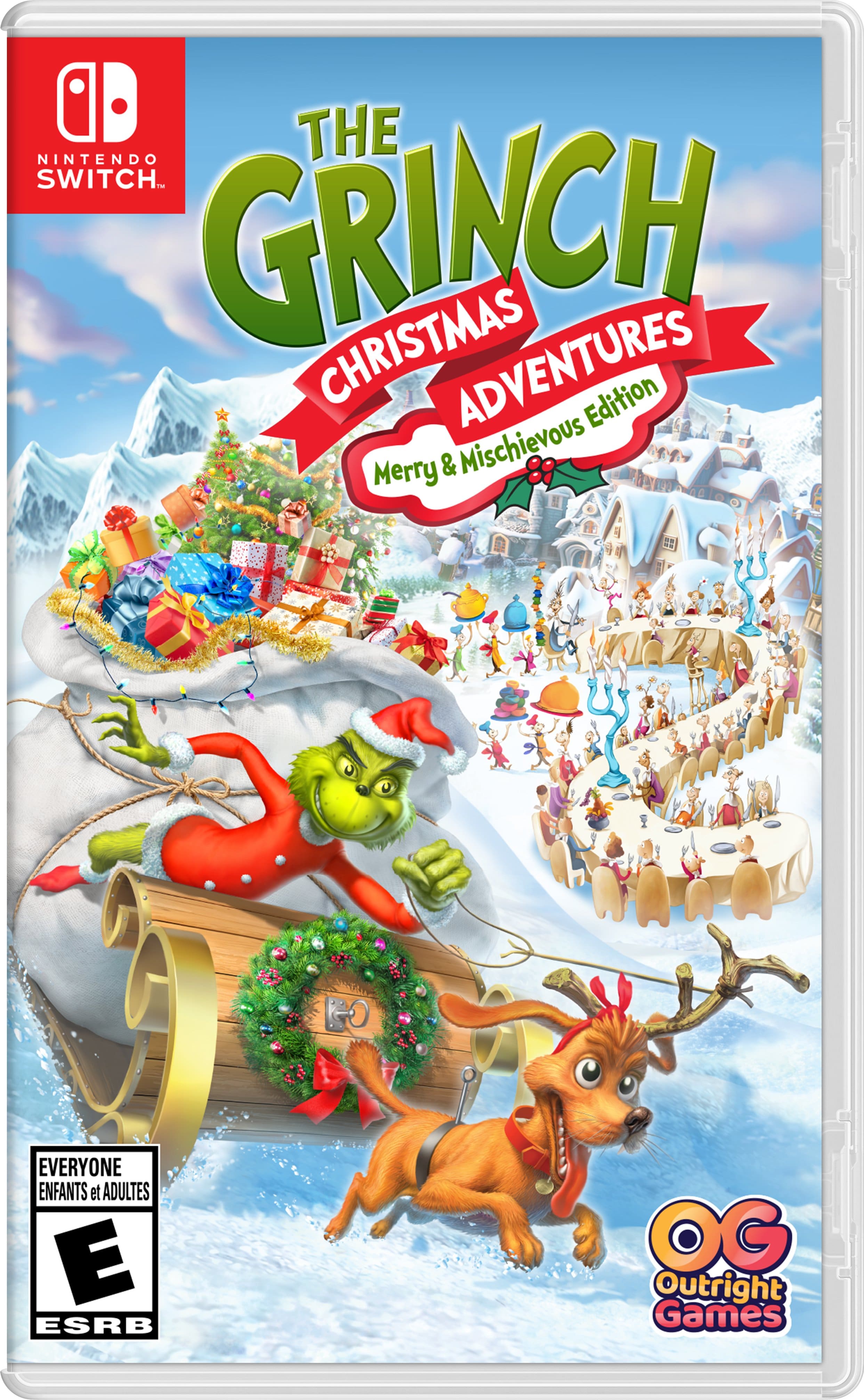 The Grinch Christmas Adventures Edition for the Nintendo Switch. Merry and mischievous for everyone, including children and adults. ESRB rating of OG for Outright Games.