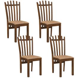 Costway - 4 PCS Rubber Wood Slat Back Kitchen Dining Chairs Linen Fabric Upholstered Seat - Walnut+Brown