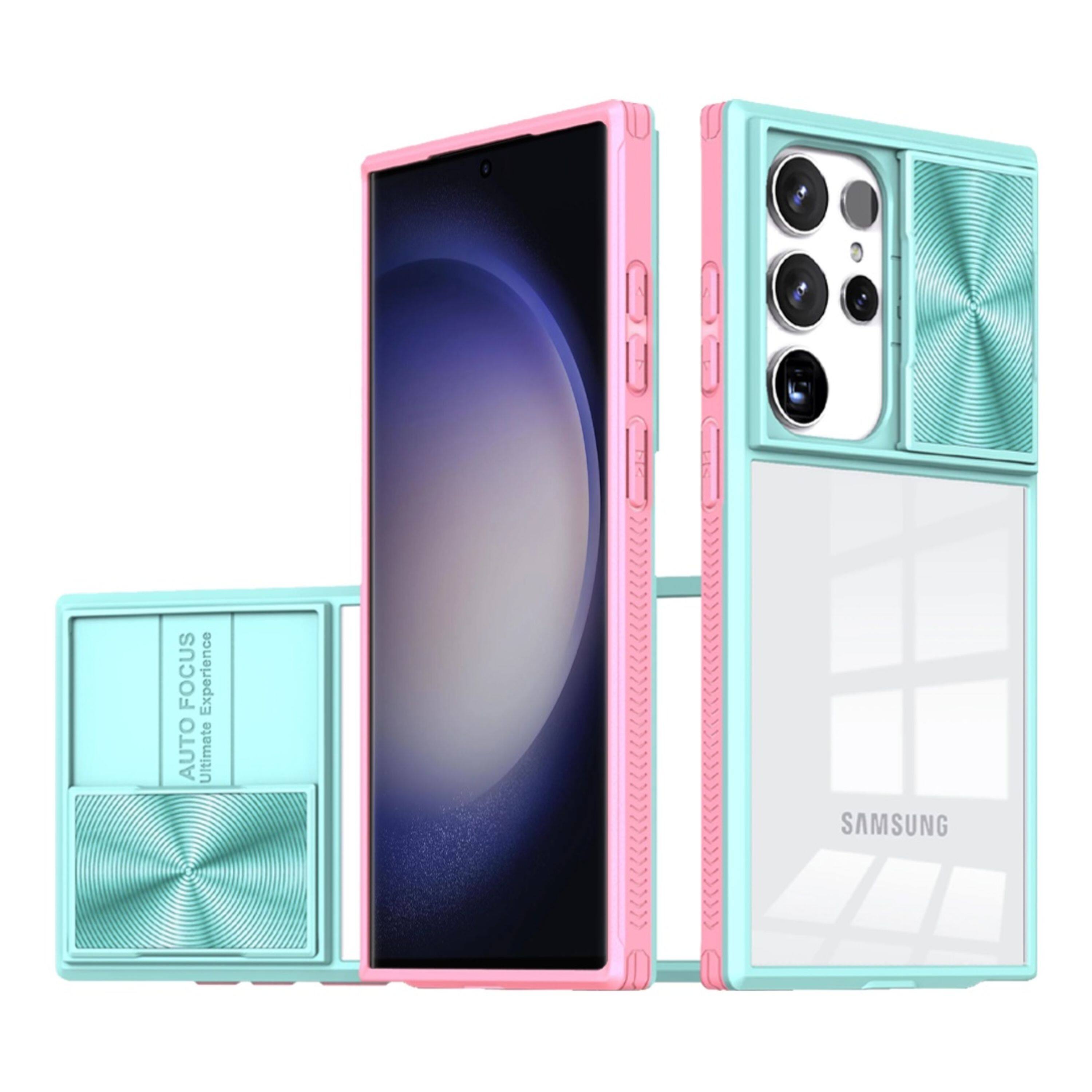 Kitcheniva - Rugged Hybrid Clear Back Rear Lens Sliding Cover Phone Case For Samsung Galaxy S24 - Pink/Blue price history on PriceWatchPro