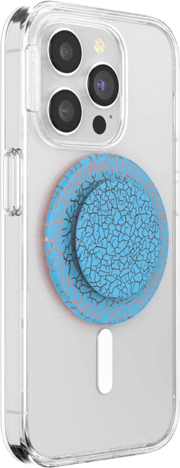 Angle. PopSockets - MagSafe PopGrip Universal Magnetic Grip & Stand with Adapter Ring for Cell Phones - Crackle Denali Printed.