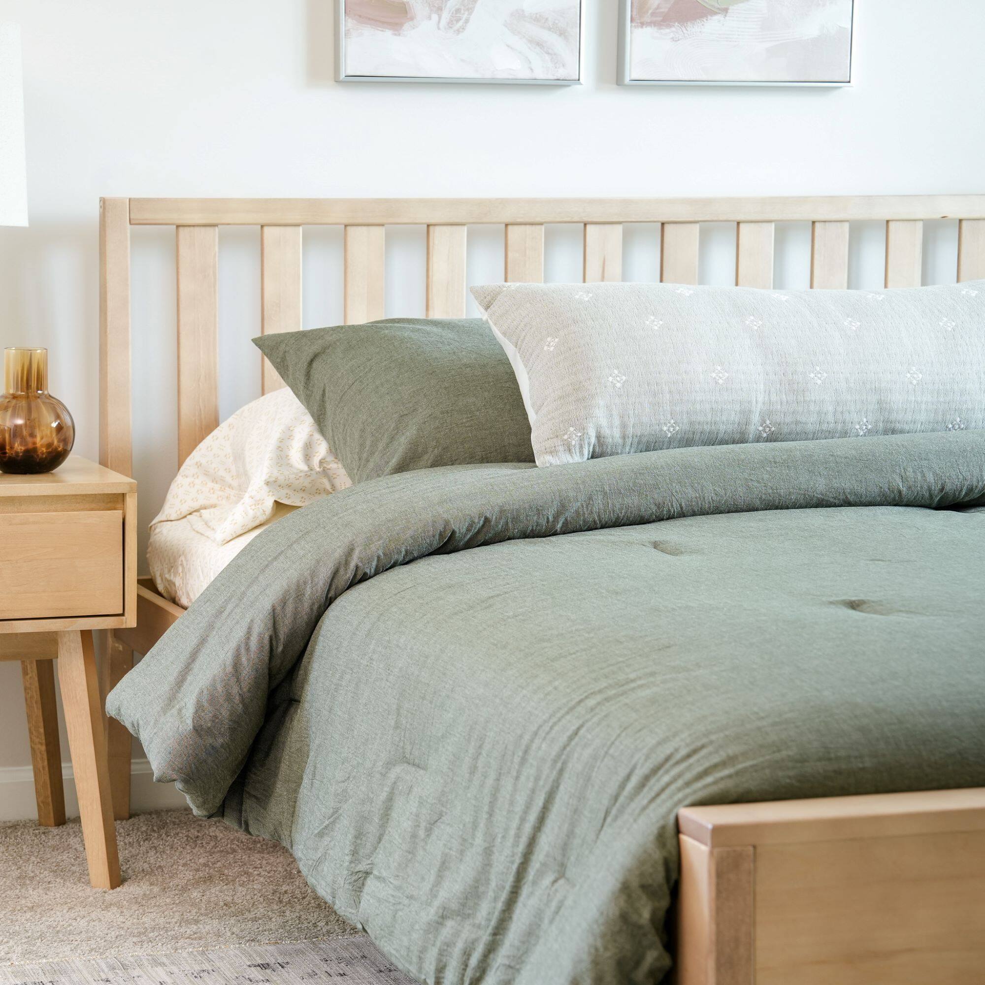 Alt View 4. Plank+Beam - Scandinavian Queen-Size Bed with Slatted Headboard, Blonde - Blonde.