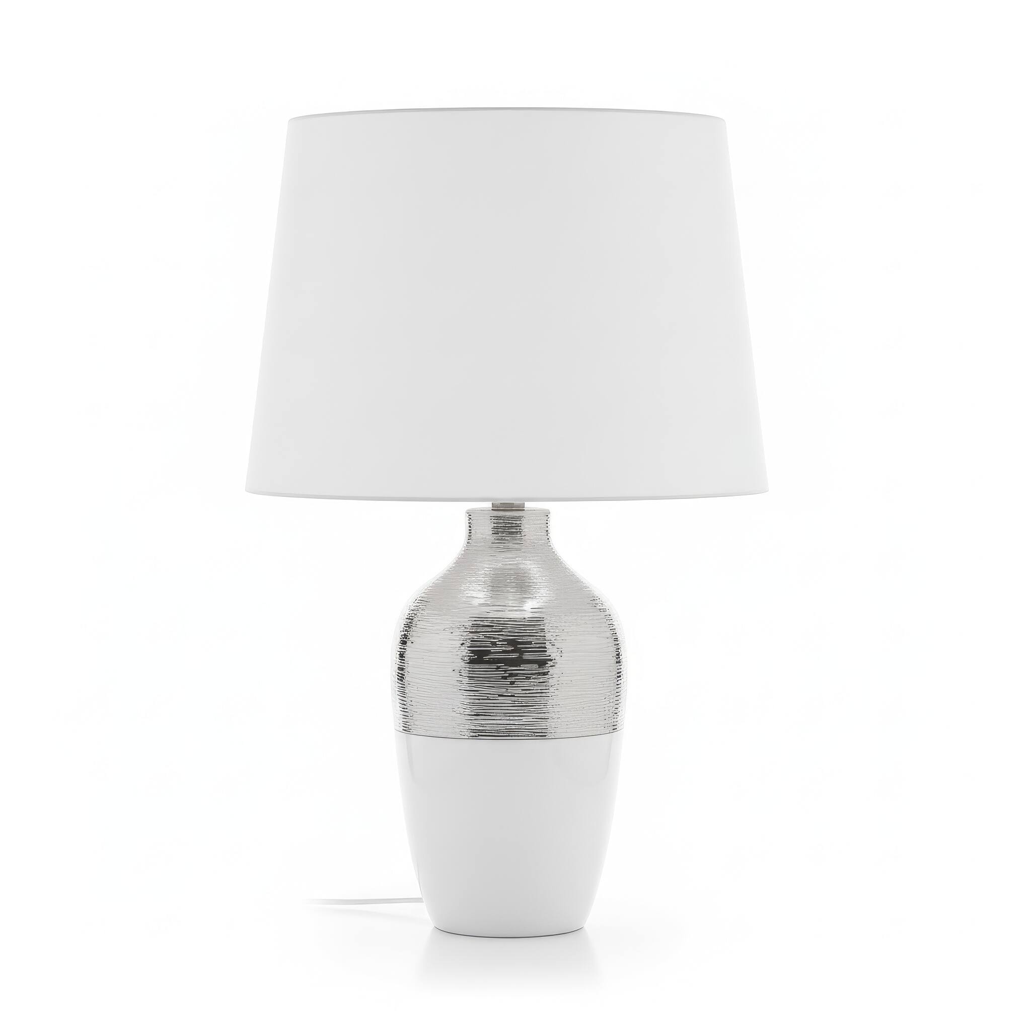 Angle. FC Design - 23"H White Ceramic Vase w/ Metallic Textured Accent Table Lamp.