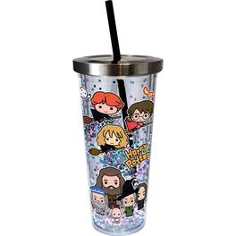 Spoontiques - Harry Potter Characters Double Walled Insulated Acrylic Tumbler Glitter Cup with Straw 20 ounce - Multicolor