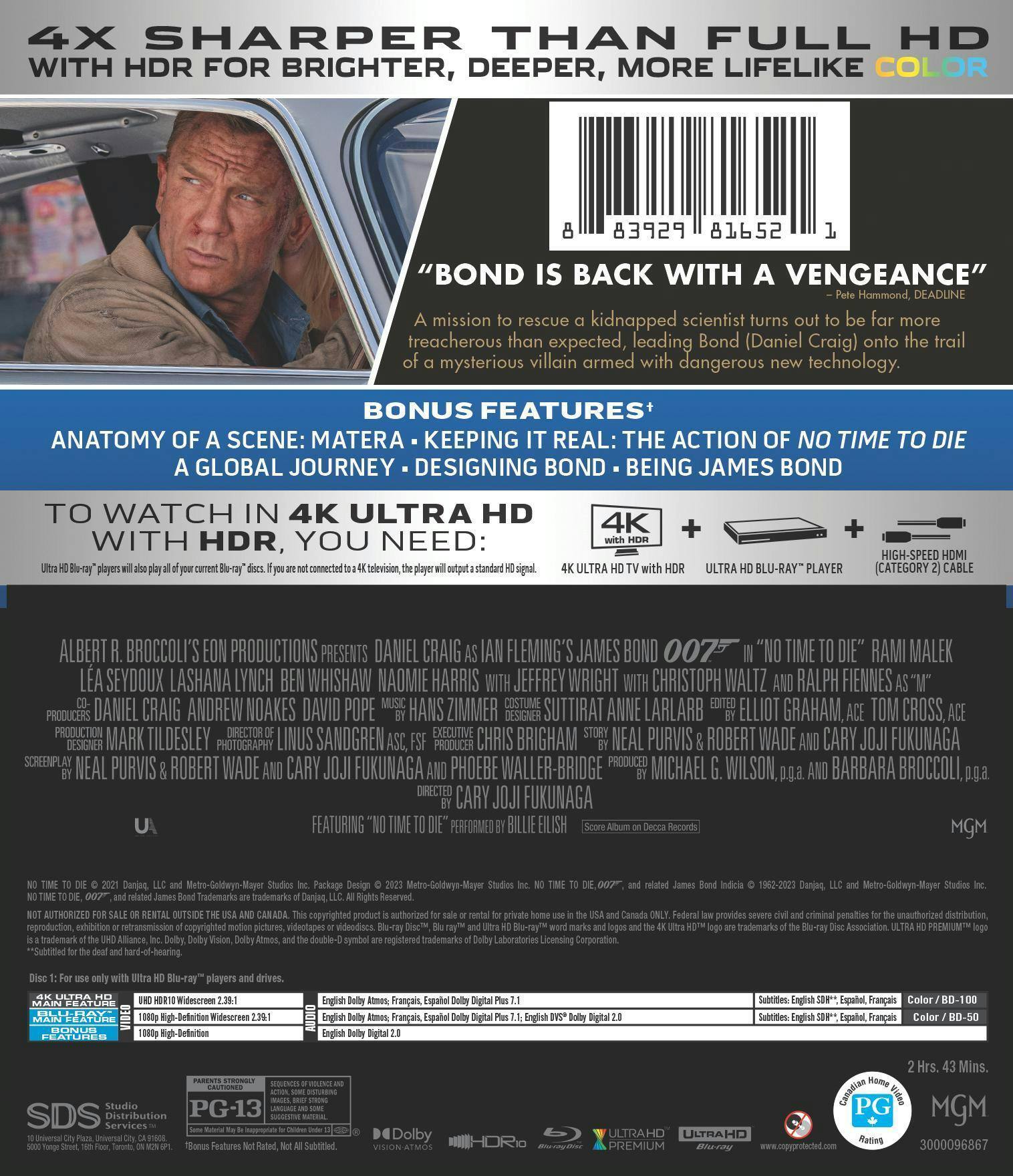 007 ノー・タイム・トゥ・ダイ 4K Ultra HD+ブルーレイ('21英… 007/ノー・タイム・トゥ・ダイ 4K Ultra HD+ブルーレイ (ボーナス