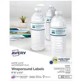 Avery - Waterproof Laser/ Inkjet Wraparound Labels, 1.25" x 9.75", 40 Labels/Pack - White