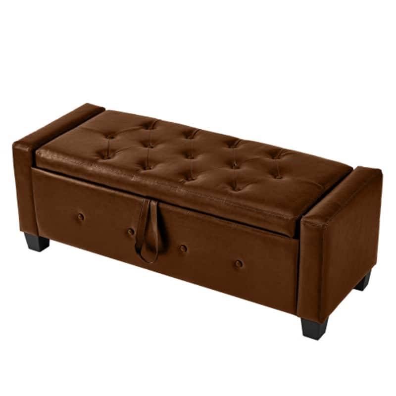 HTUTWOO - Storage Ottoman Bench for Bedroom Living Room Hallway - 48" Upholstered Tufted Faux Leather PU Ottoman with Storage - Brown