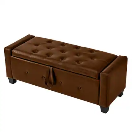 Front. HTUTWOO - Storage Ottoman Bench for Bedroom Living Room Hallway - 48" Upholstered Tufted Faux Leather PU Ottoman with Storage - Brown.
