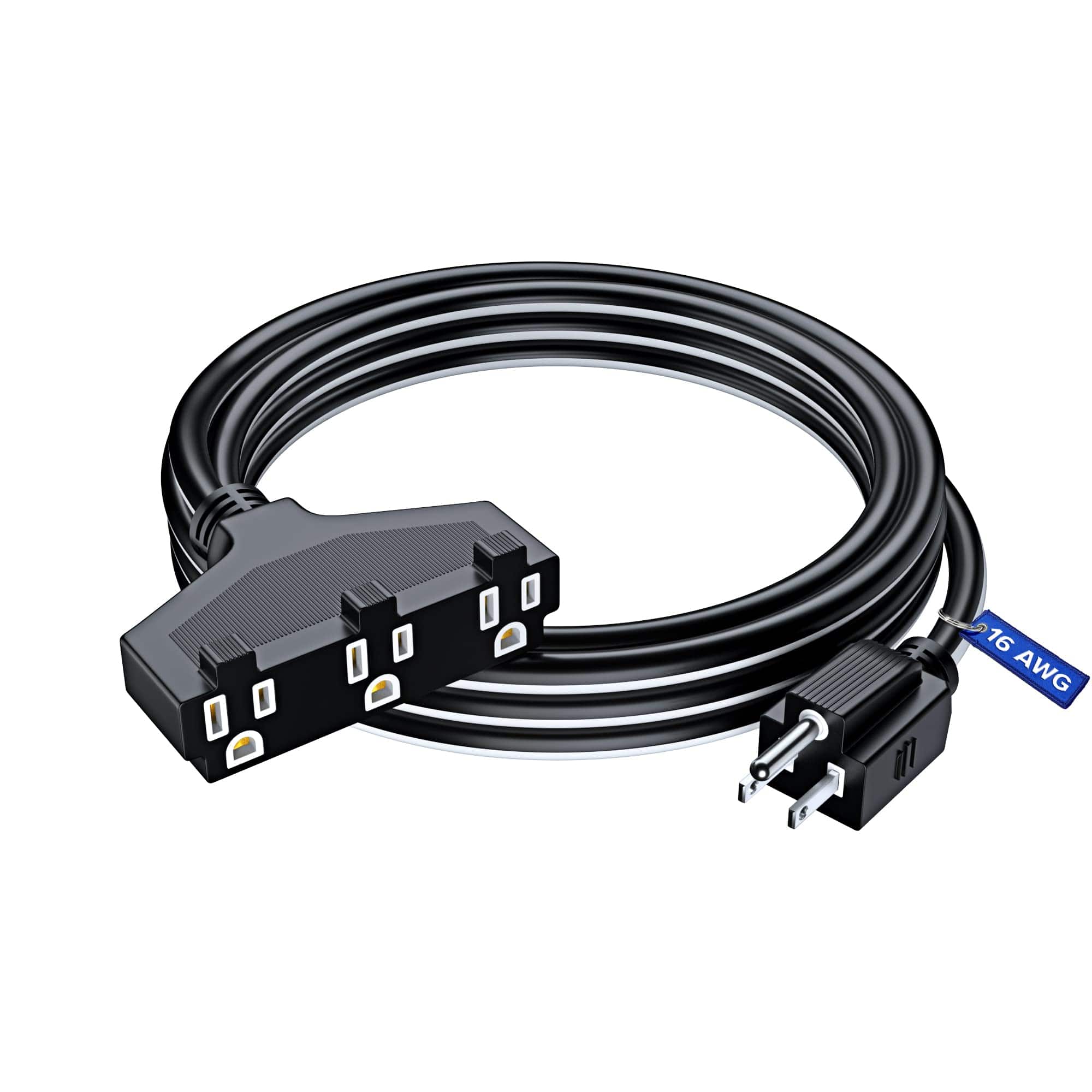 Maximm - Extension Cord 10 ft, SJTW Extension Cord with Multiple Outlets, 16 Gauge ETL Listed - Black and White