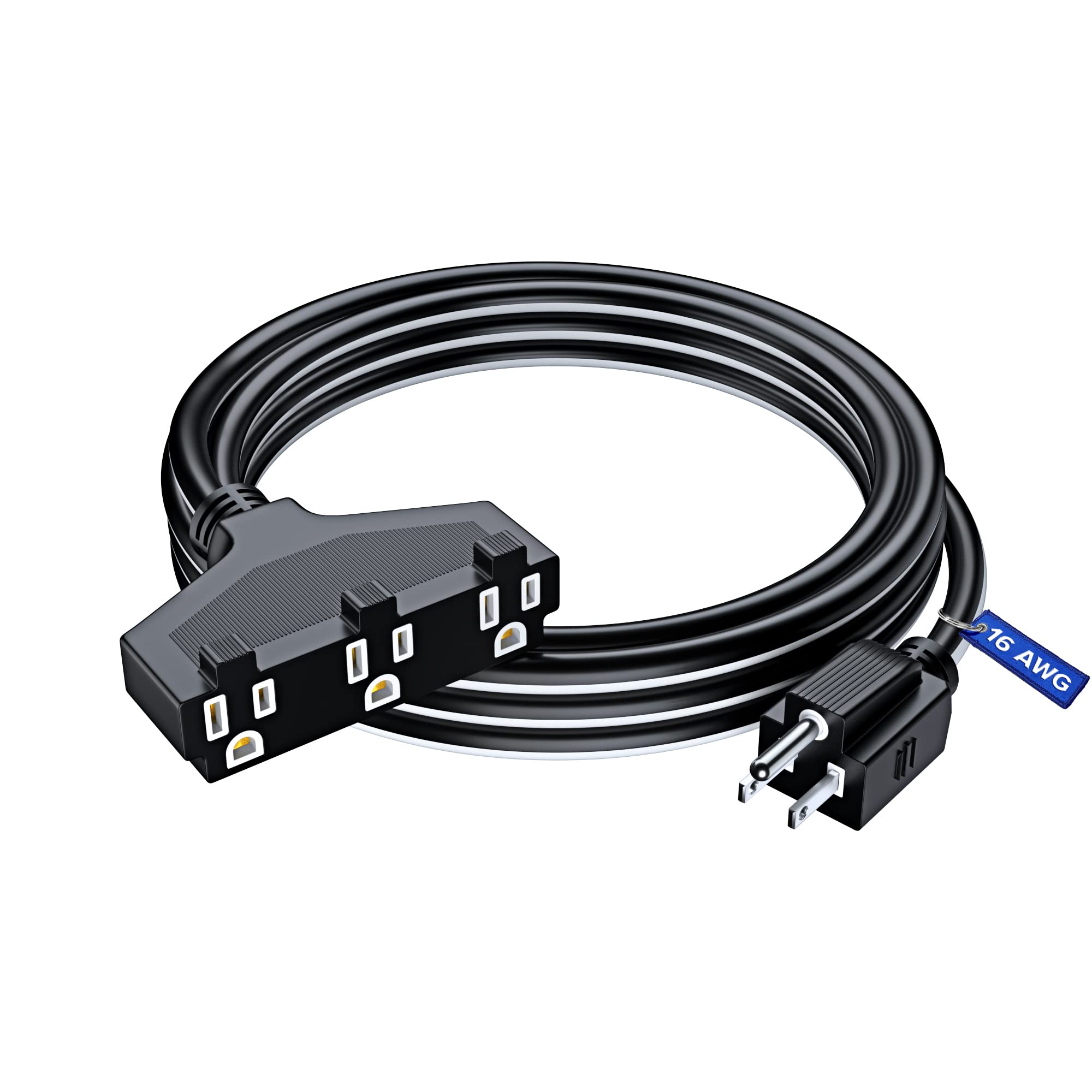 Front. Maximm - Extension Cord 10 ft, SJTW Extension Cord with Multiple Outlets, 16 Gauge ETL Listed - Black and White.