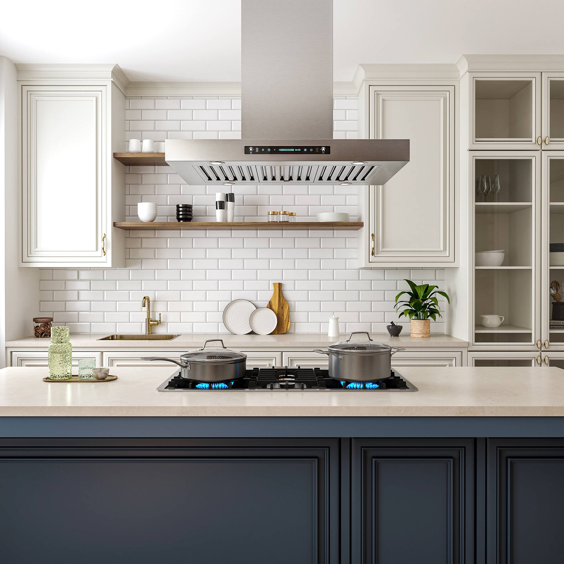 Alt View 1. Onefly - 36 inches - Ducted - Island Range Hood - Stainless Steel.