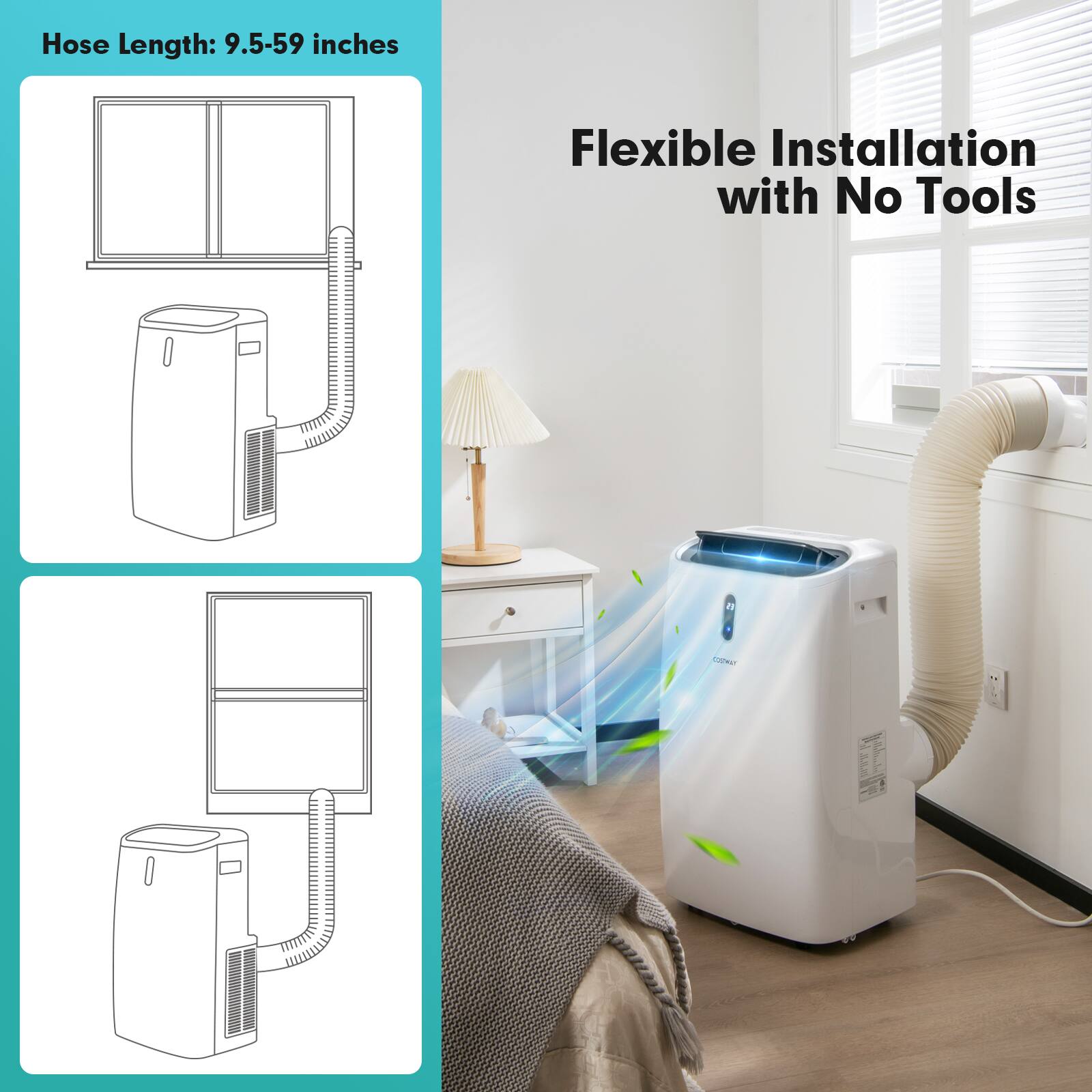 Hose Length: 9.5-59 inches

Flexible Installation with No Tools