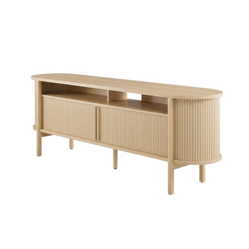 FurniFact - Wooden TV stand with finish and curved design for living room decor - Brown